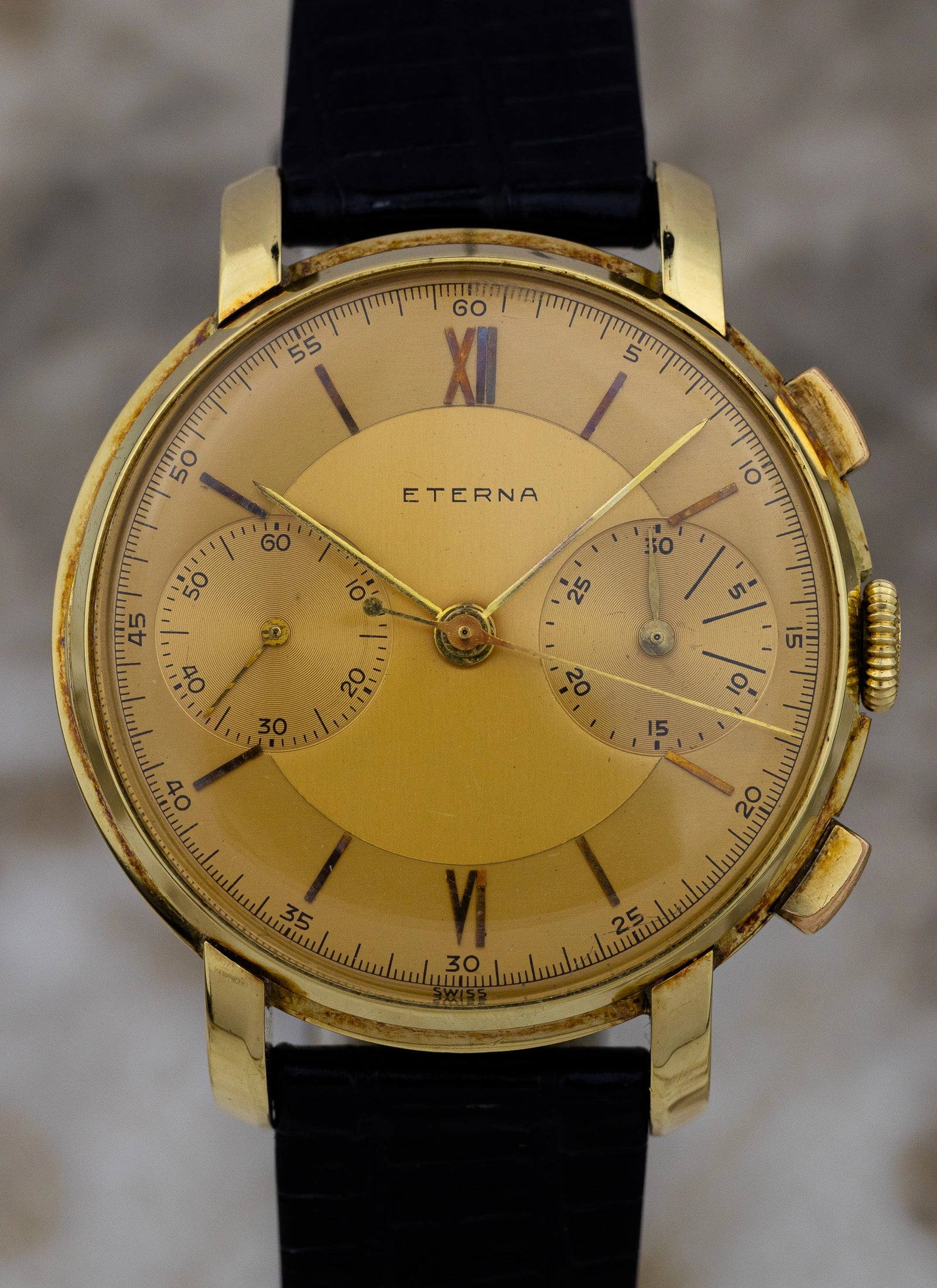 1943 14K Eterna Two Register Chronograph Valjoux 22