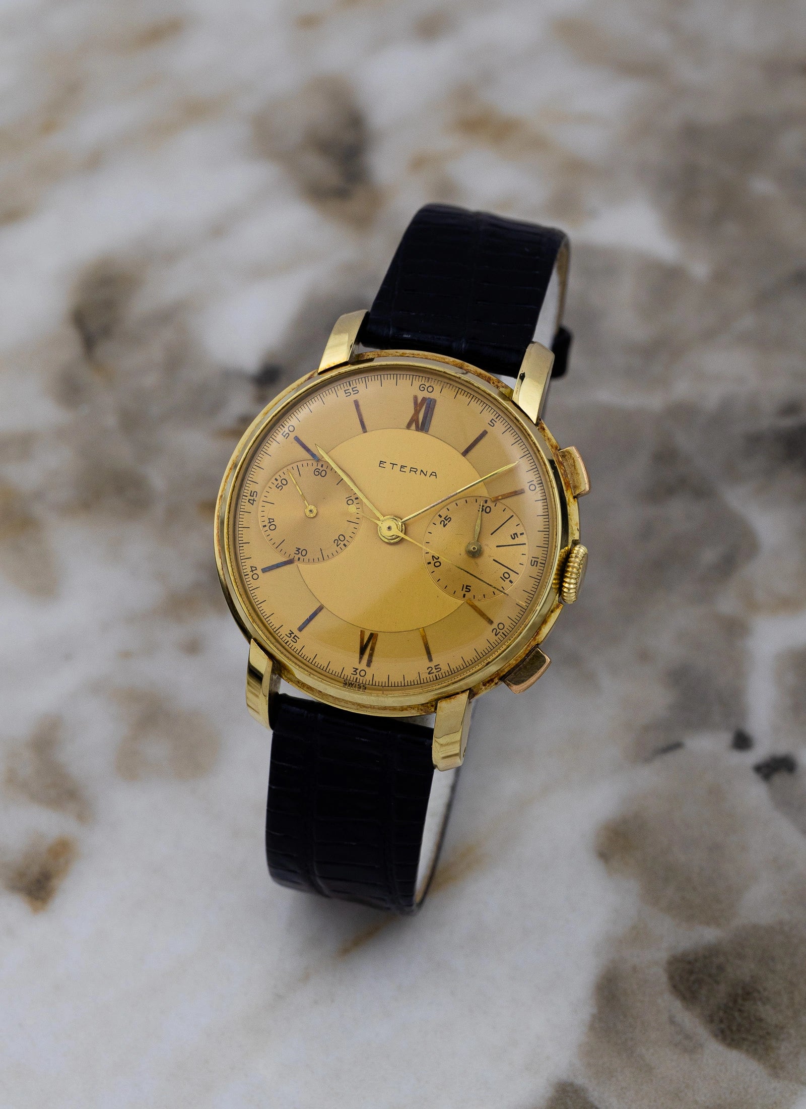 1943 14K Eterna Two Register Chronograph Valjoux 22
