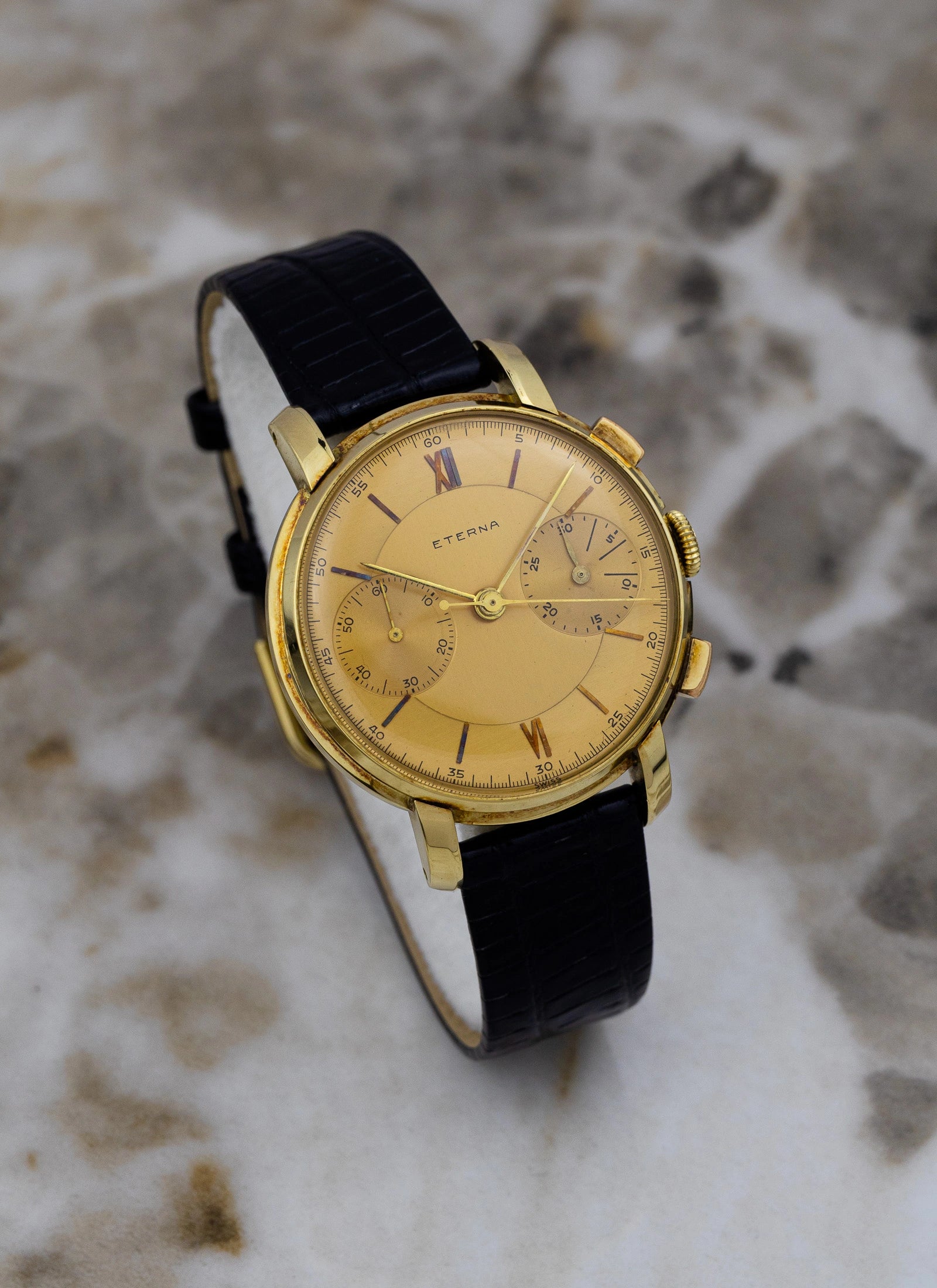1943 14K Eterna Two Register Chronograph Valjoux 22