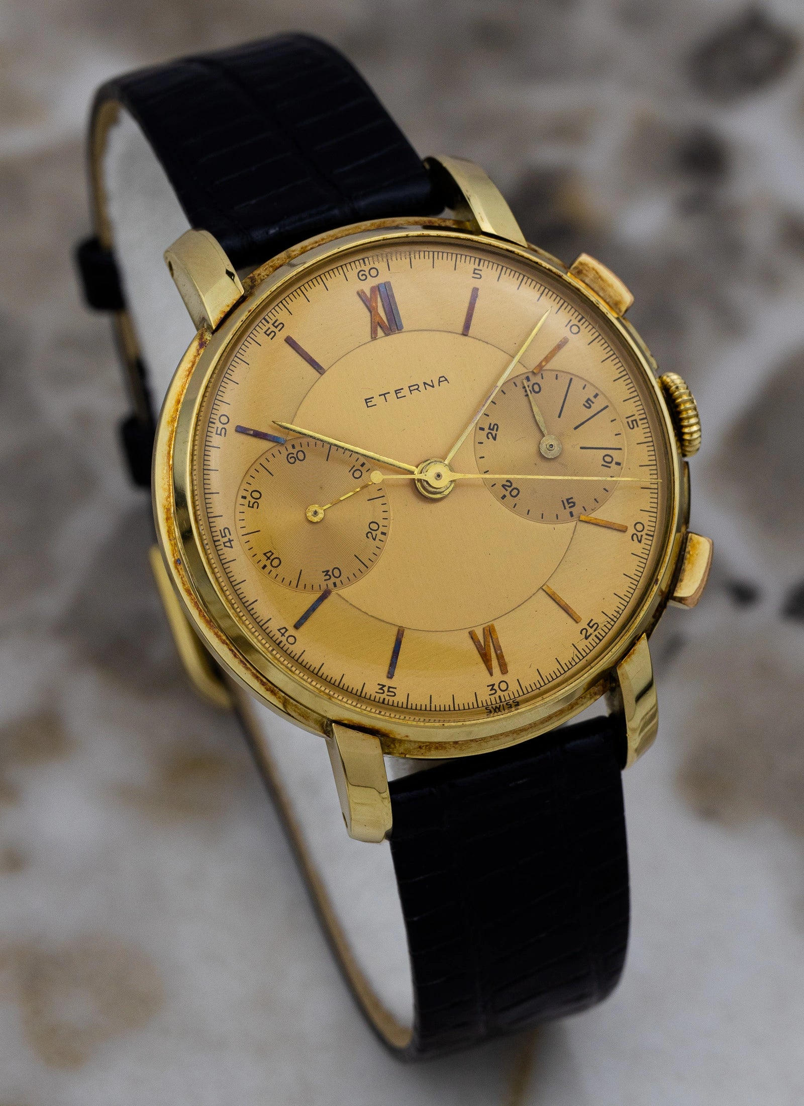 1943 14K Eterna Two Register Chronograph Valjoux 22