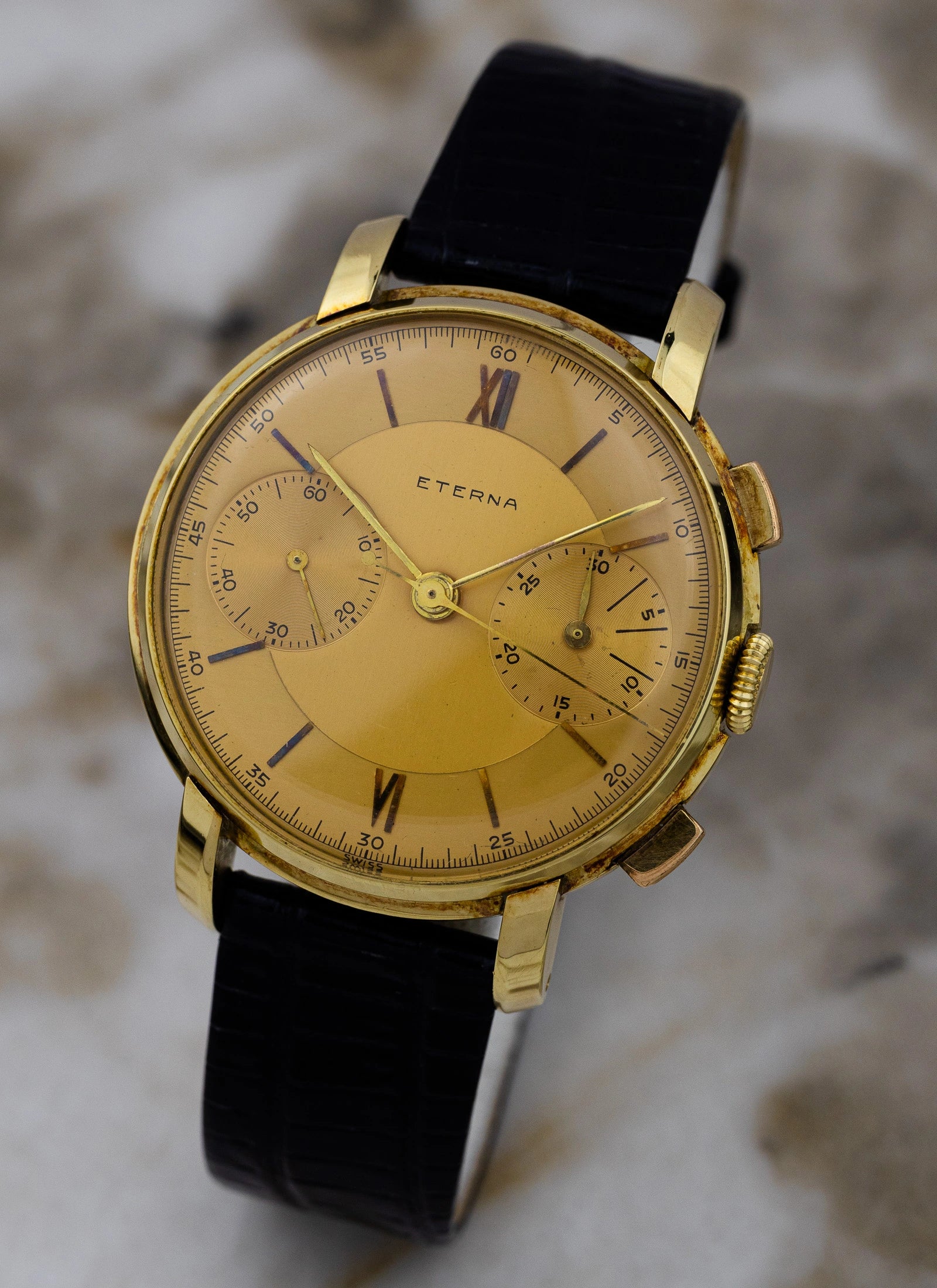 1943 14K Eterna Two Register Chronograph Valjoux 22