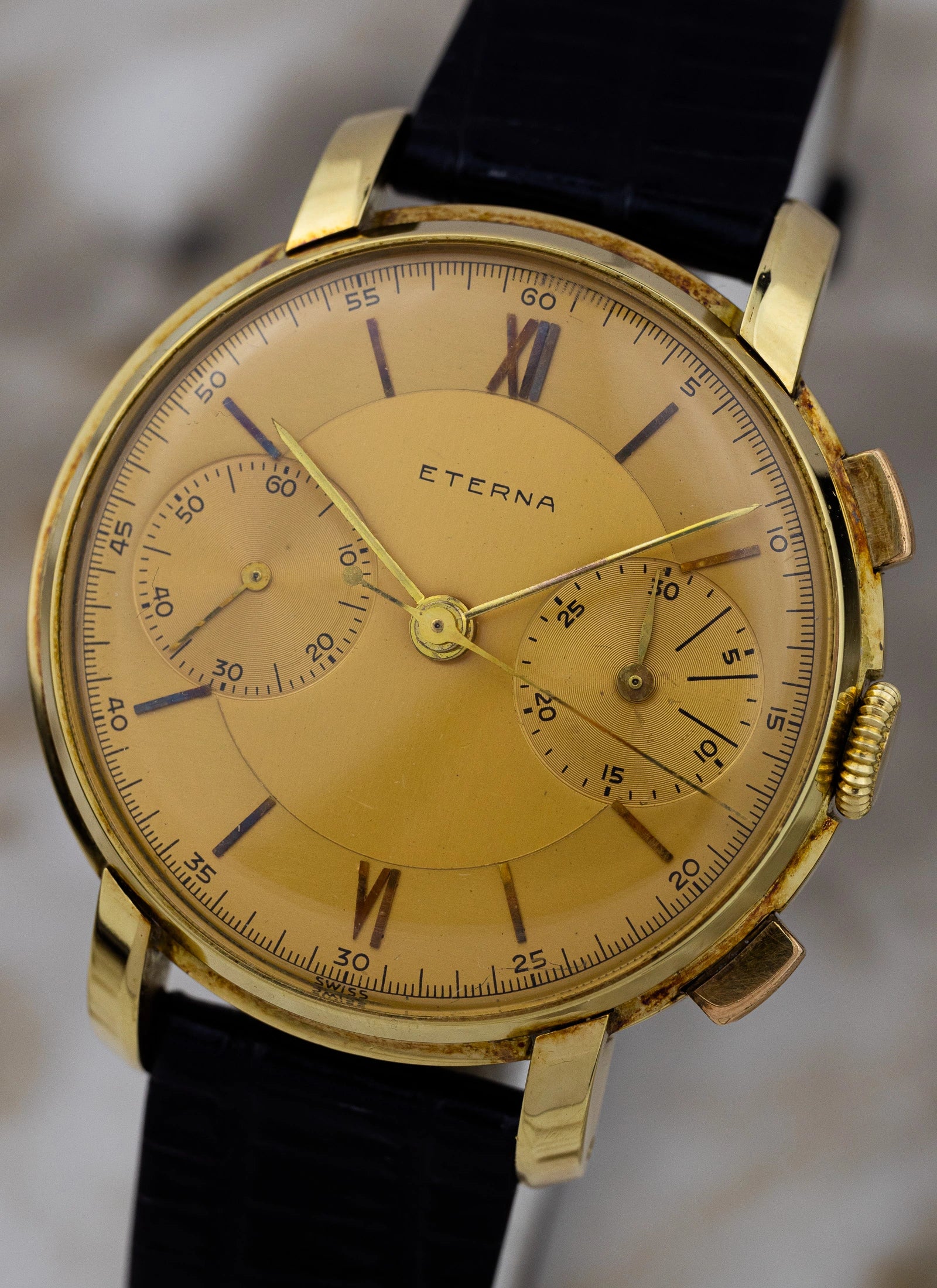 1943 14K Eterna Two Register Chronograph Valjoux 22
