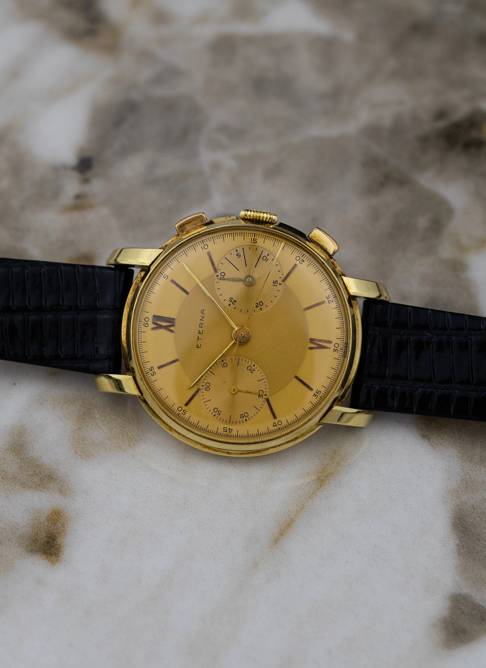 1943 14K Eterna Two Register Chronograph Valjoux 22