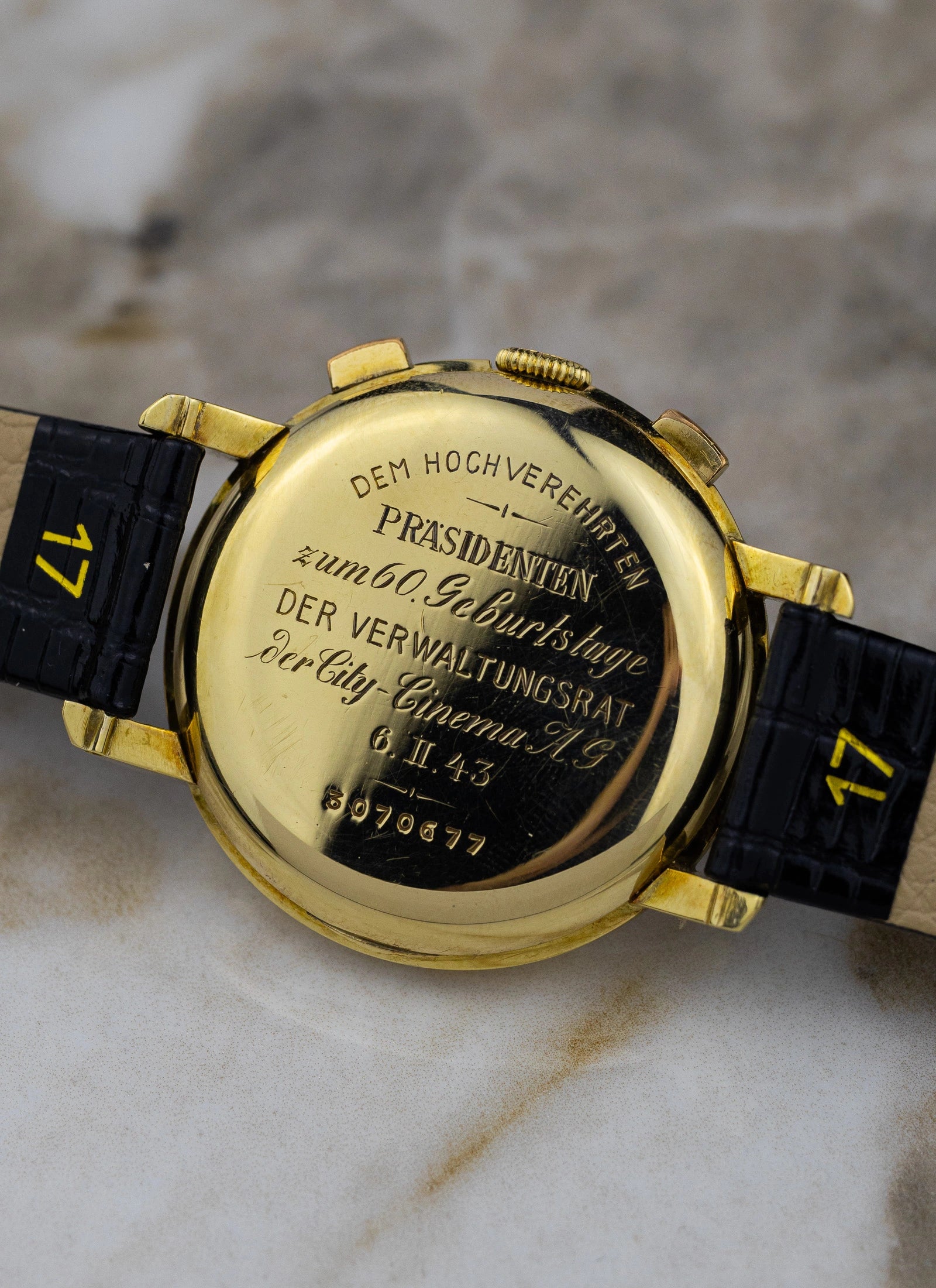 1943 14K Eterna Two Register Chronograph Valjoux 22