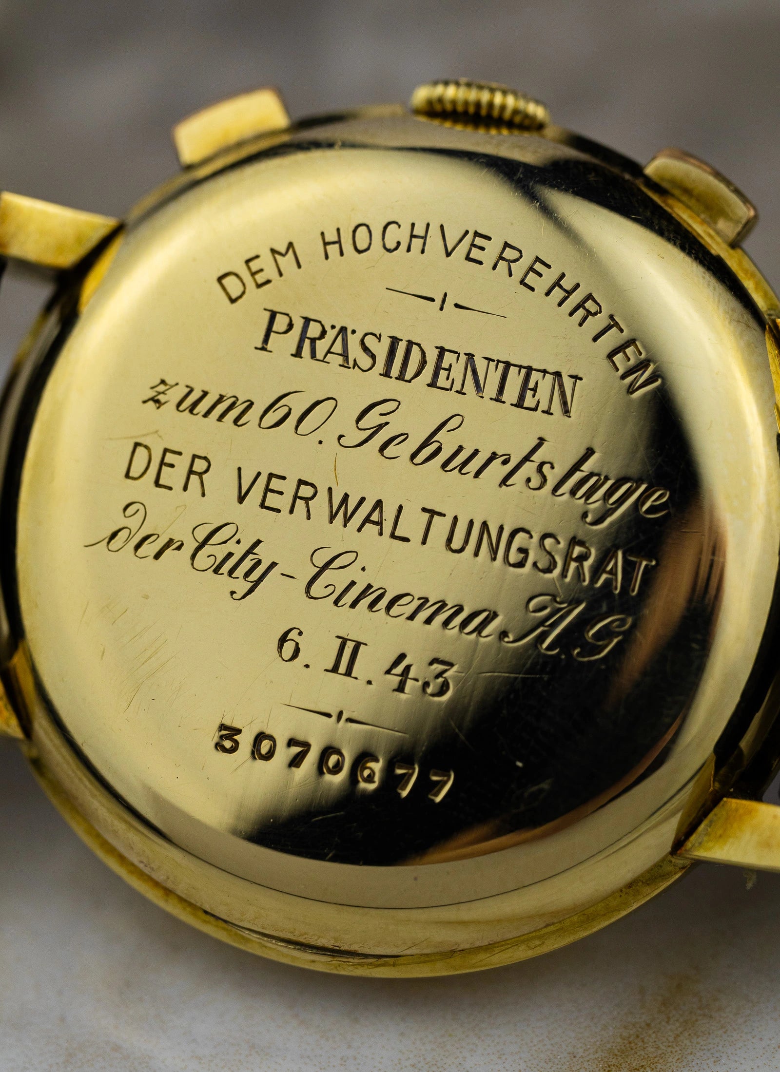 1943 14K Eterna Two Register Chronograph Valjoux 22