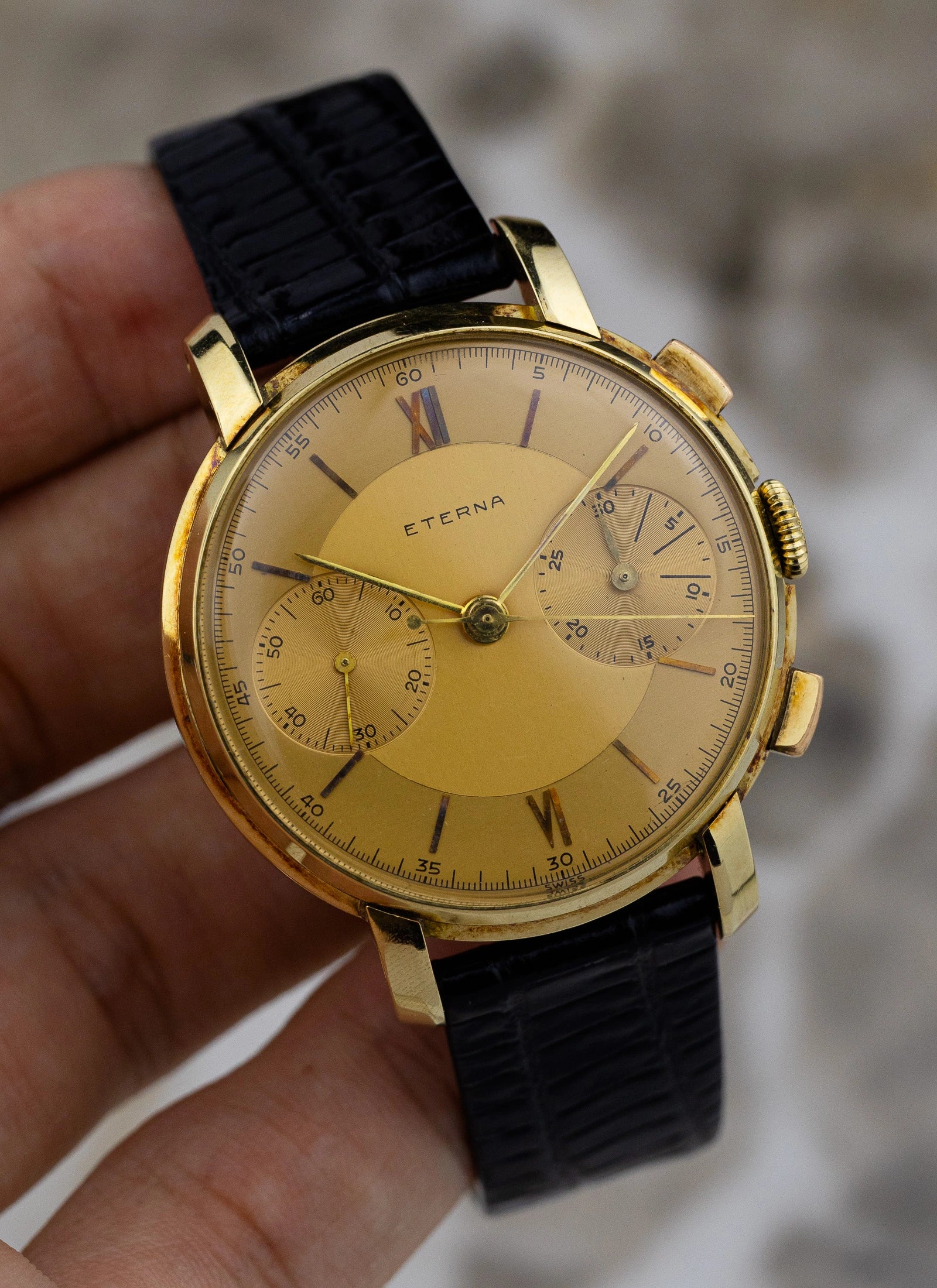 1943 14K Eterna Two Register Chronograph Valjoux 22
