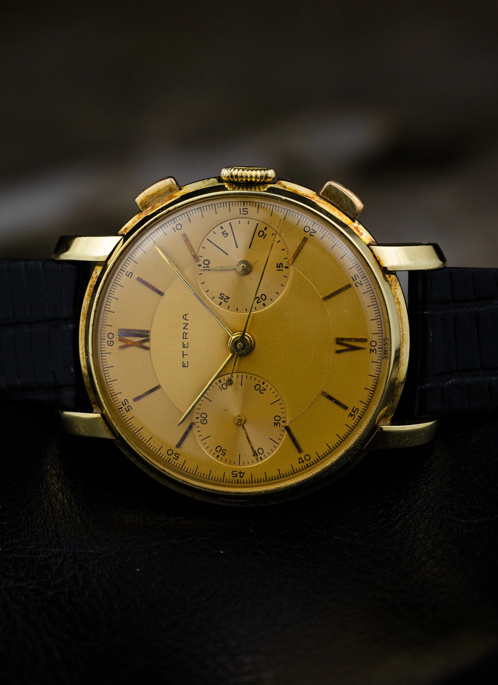 1943 14K Eterna Two Register Chronograph Valjoux 22