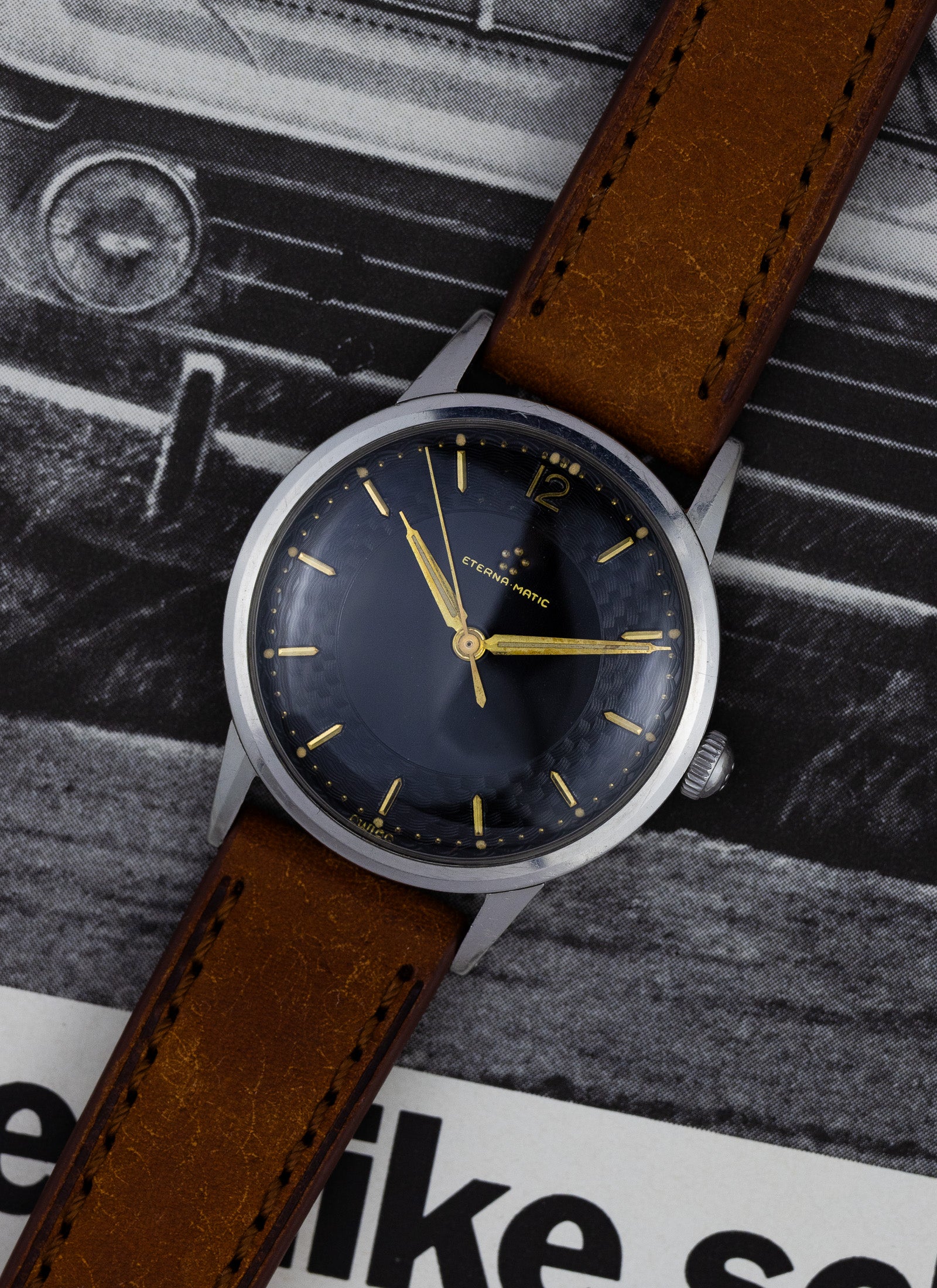 1960s Eterna Matic Black Gilt Dial cal. 1416U Serviced