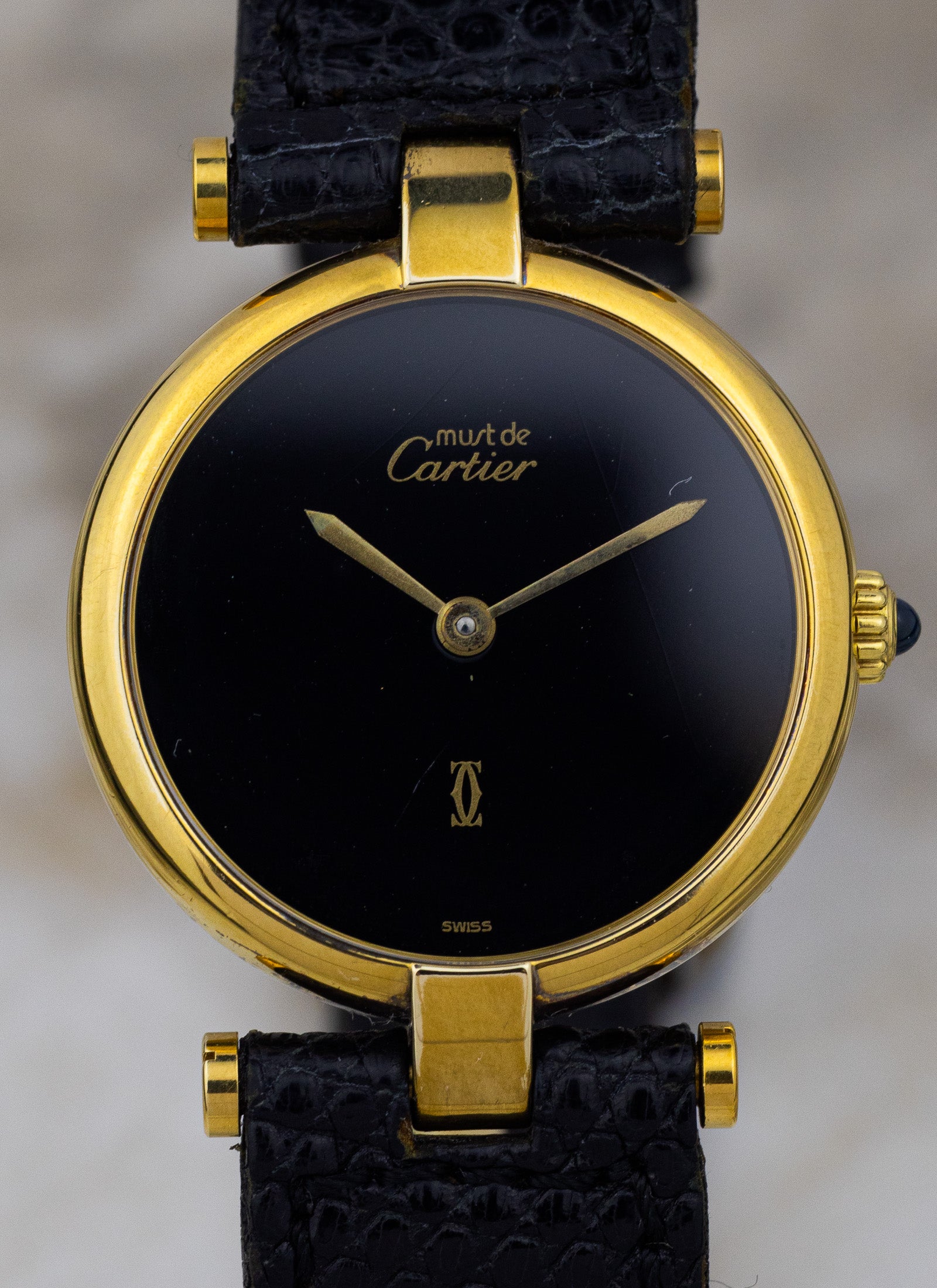 1990s Must de Cartier Vendome Black Dial