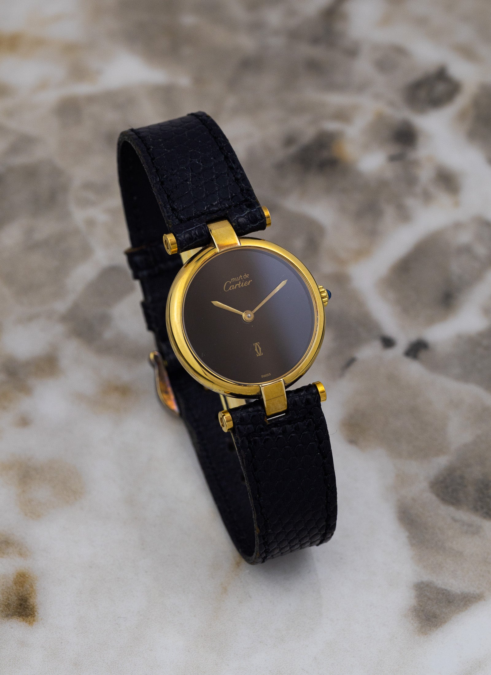 1990s Must de Cartier Vendome Black Dial