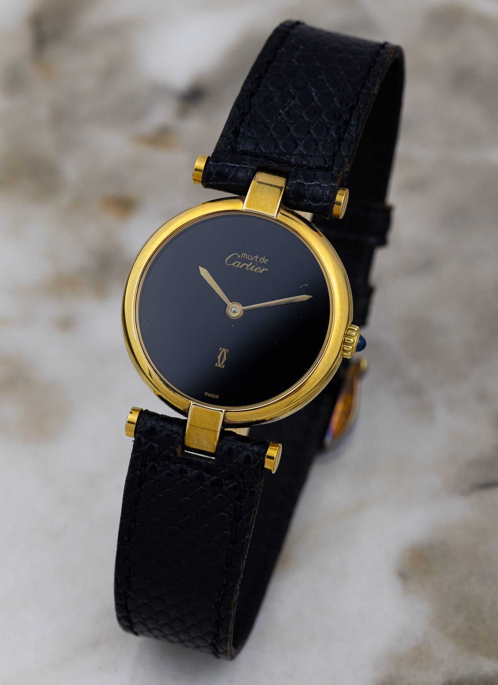 1990s Must de Cartier Vendome Black Dial