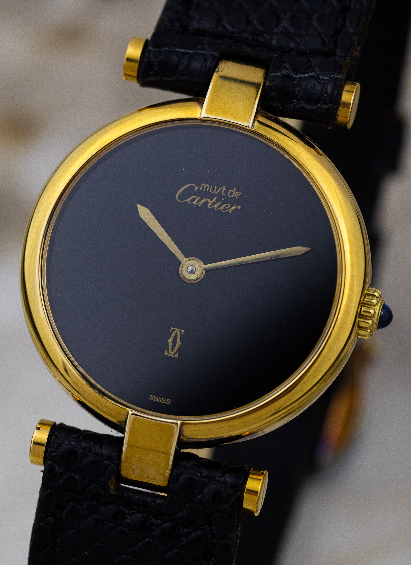1990s Must de Cartier Vendome Black Dial