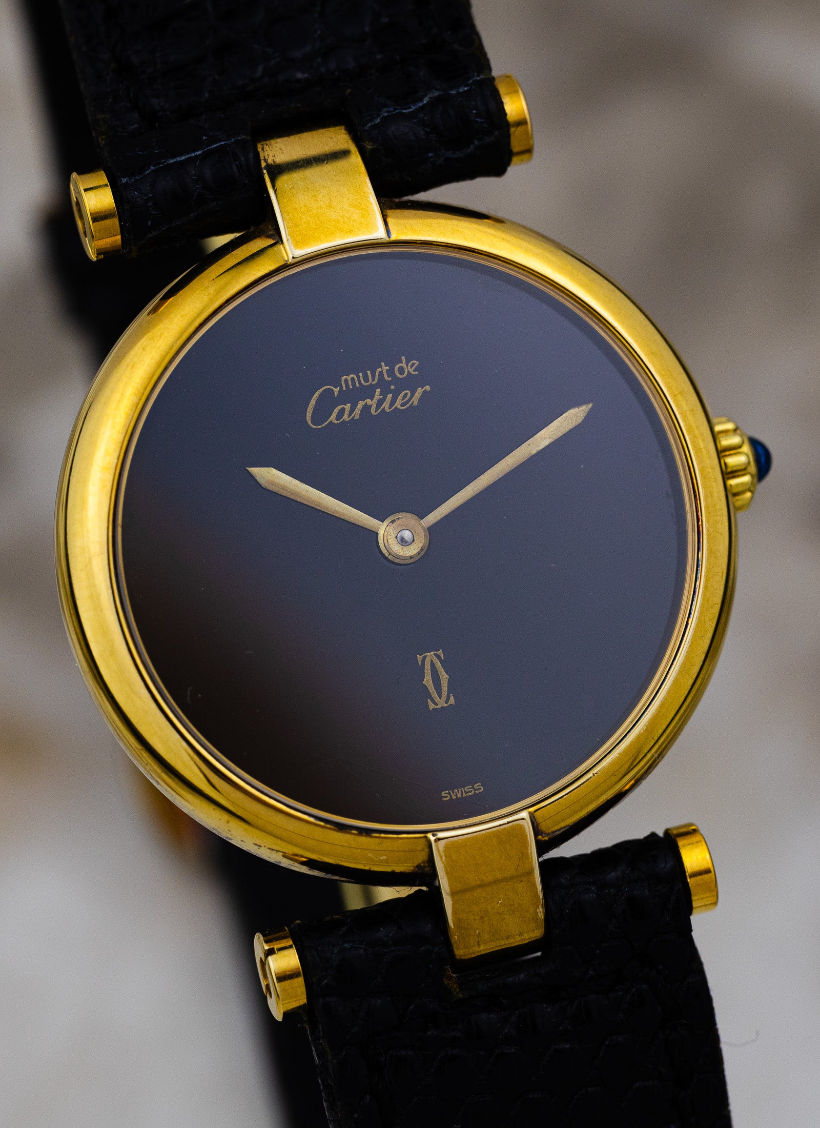 1990s Must de Cartier Vendome Black Dial
