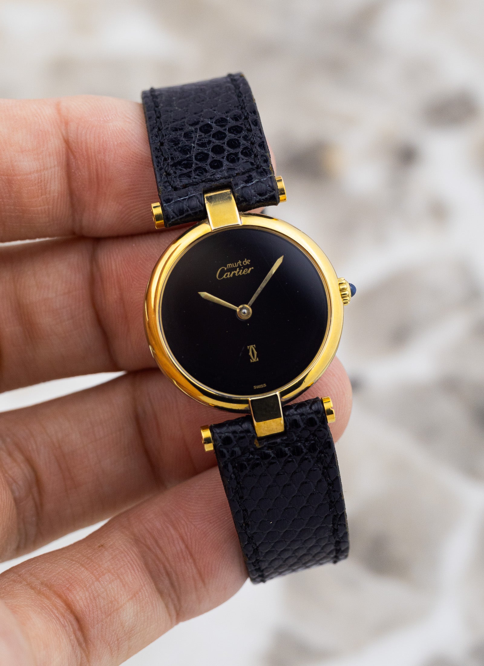 1990s Must de Cartier Vendome Black Dial