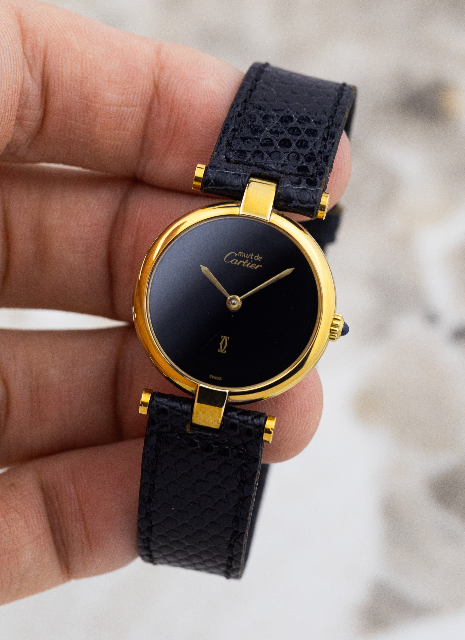 1990s Must de Cartier Vendome Black Dial
