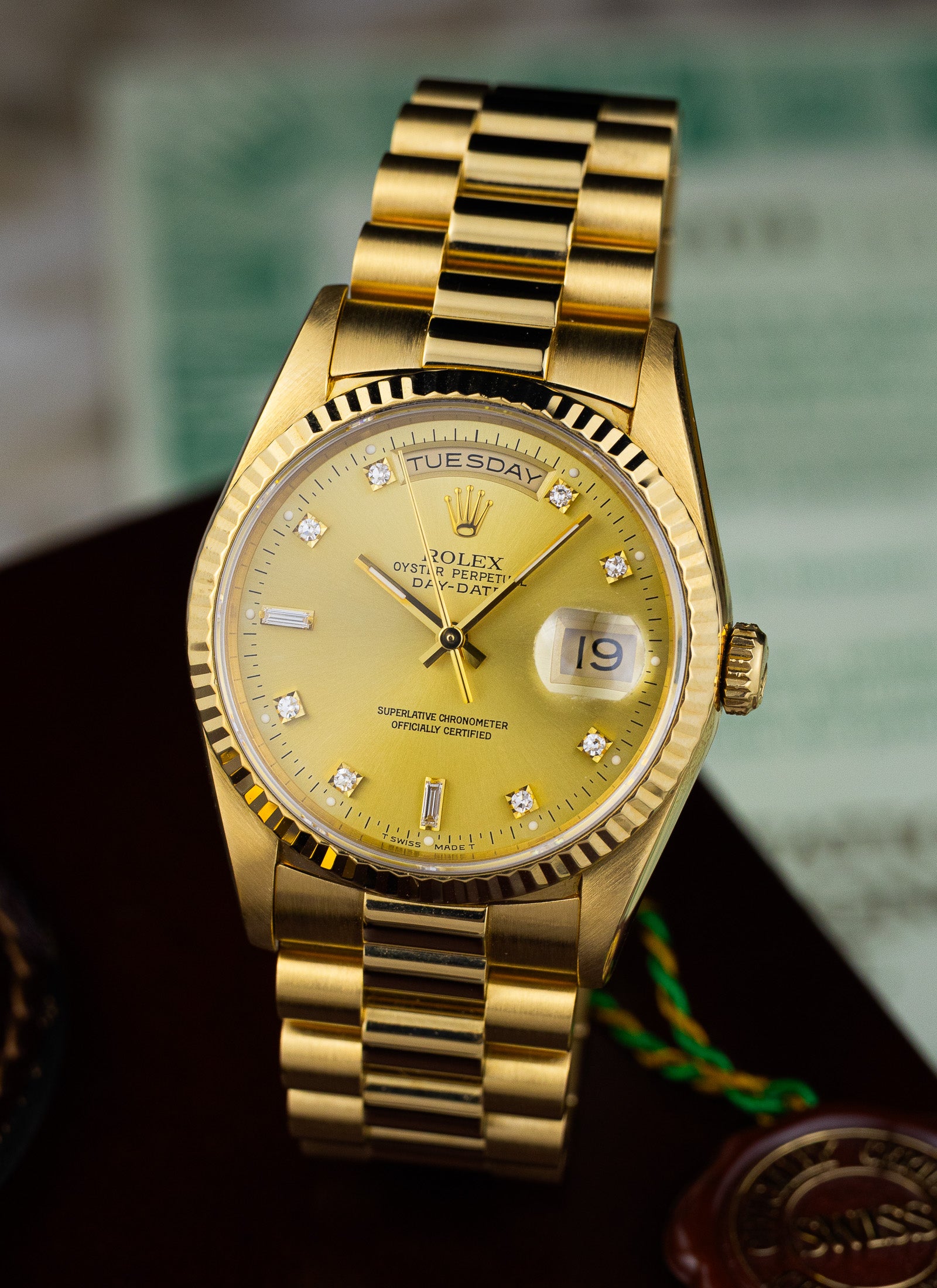1994 Rolex Day-Date 18238 Factory Diamond Dial Full Set