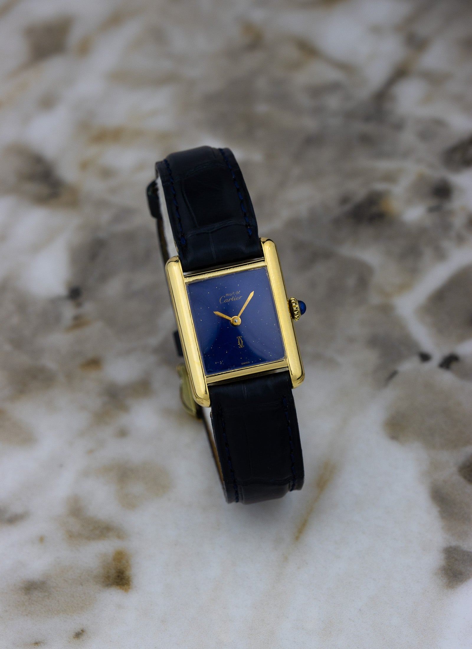 1970s Cartier Tank Lapis Lazuli Blue Dial