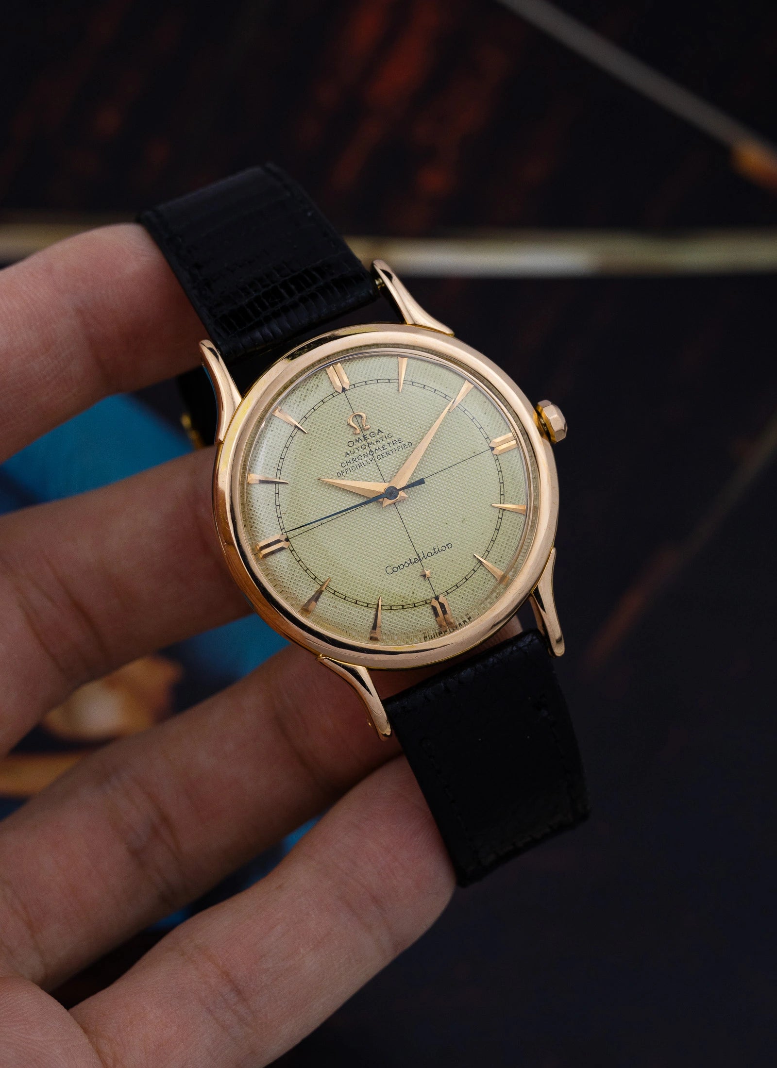 1951 18K Rose Gold Omega Constellation 2648 cal. 352 with Rare Honeycomb Crosshair Dial