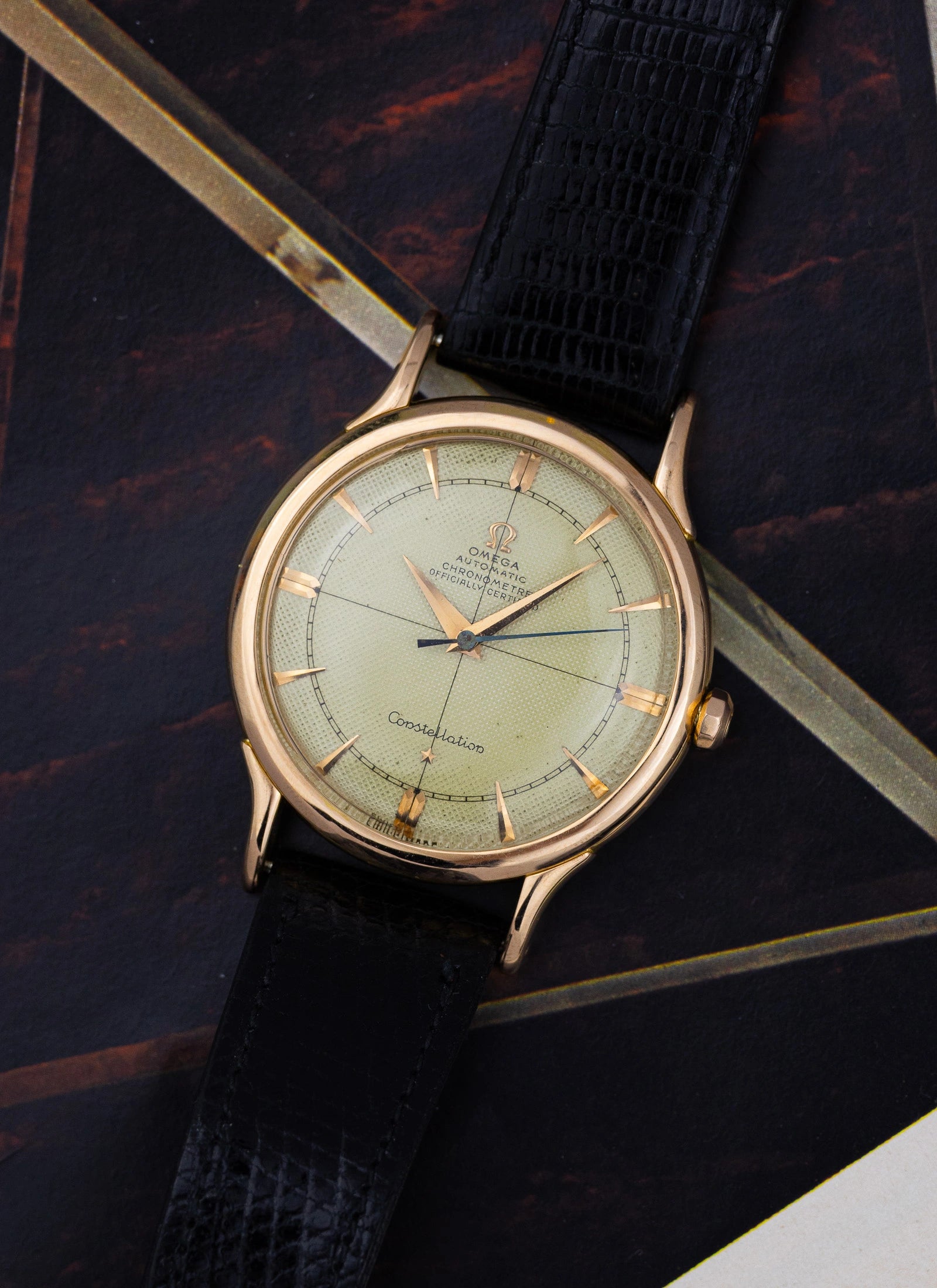 1951 18K Rose Gold Omega Constellation 2648 cal. 352 with Rare Honeycomb Crosshair Dial