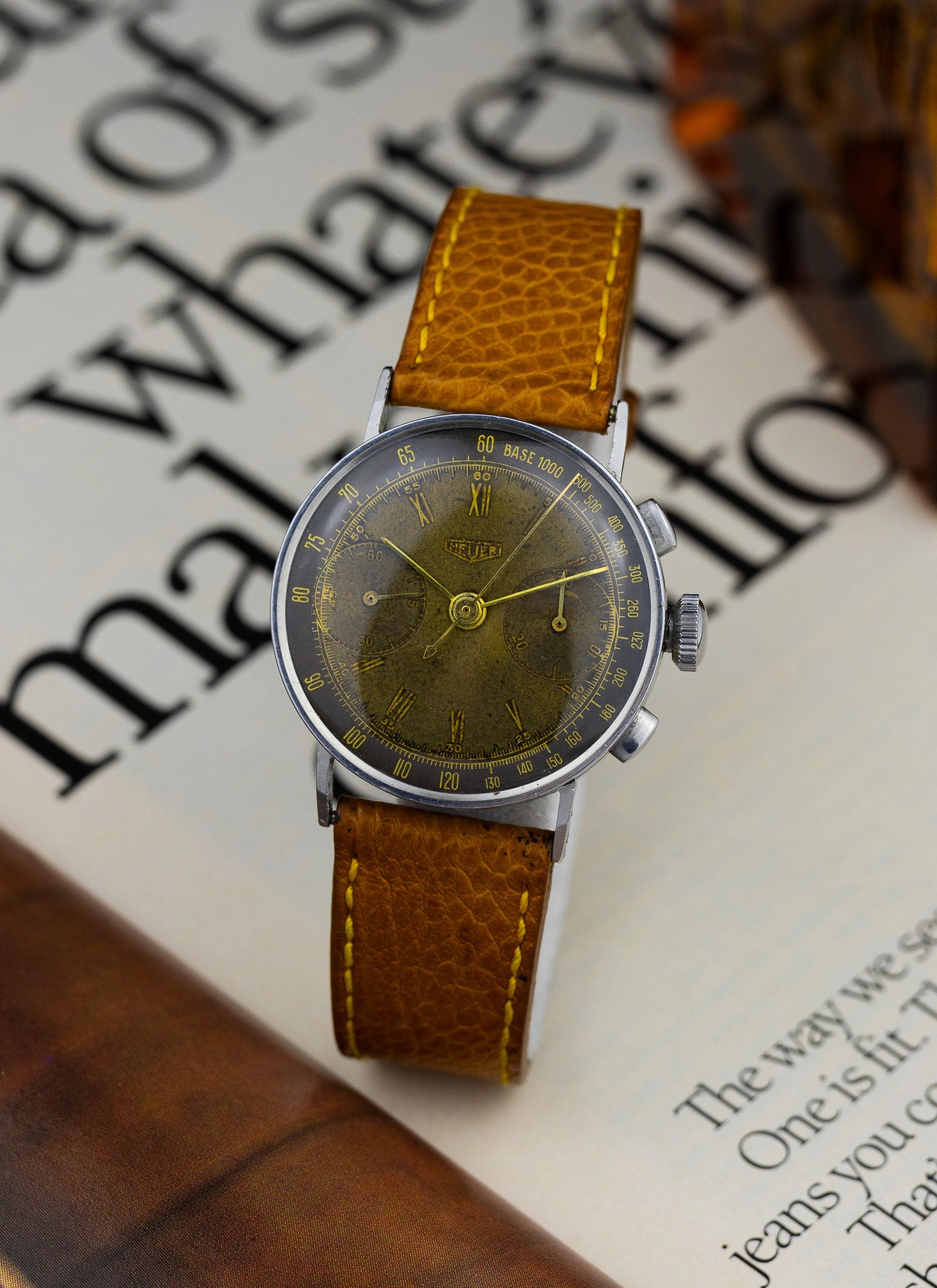 1942 Heuer 2402 Two Register Chronograph Tropical Dial Landeron 13