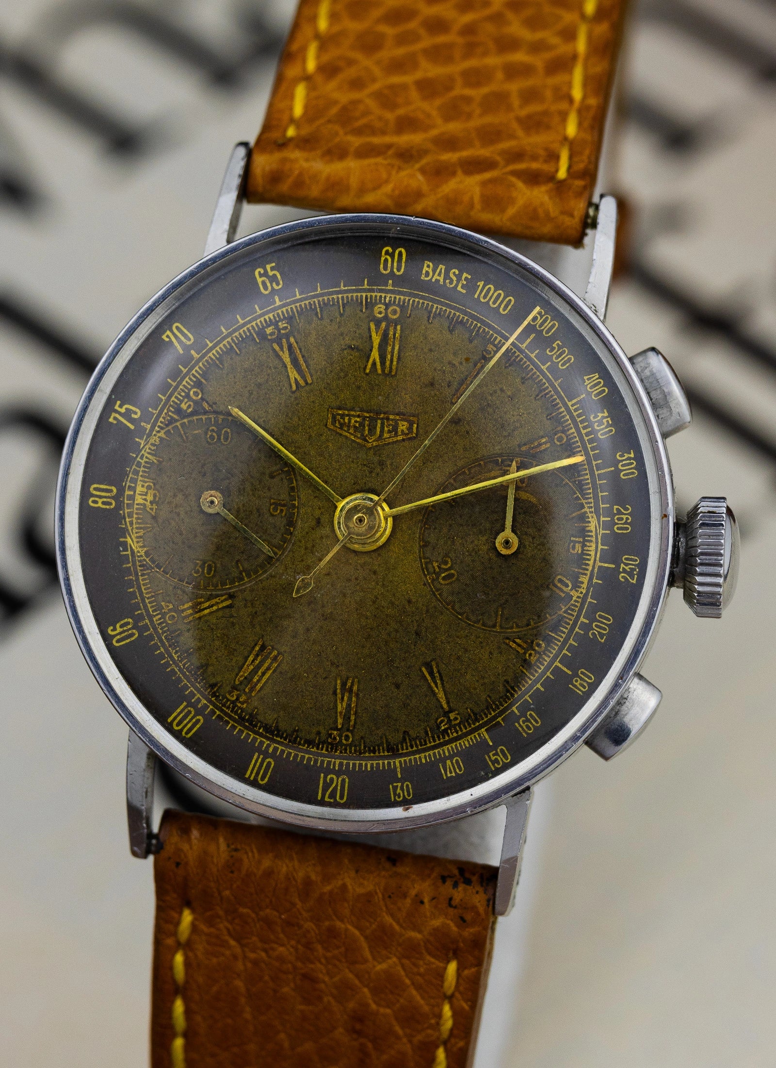 1942 Heuer 2402 Two Register Chronograph Tropical Dial Landeron 13