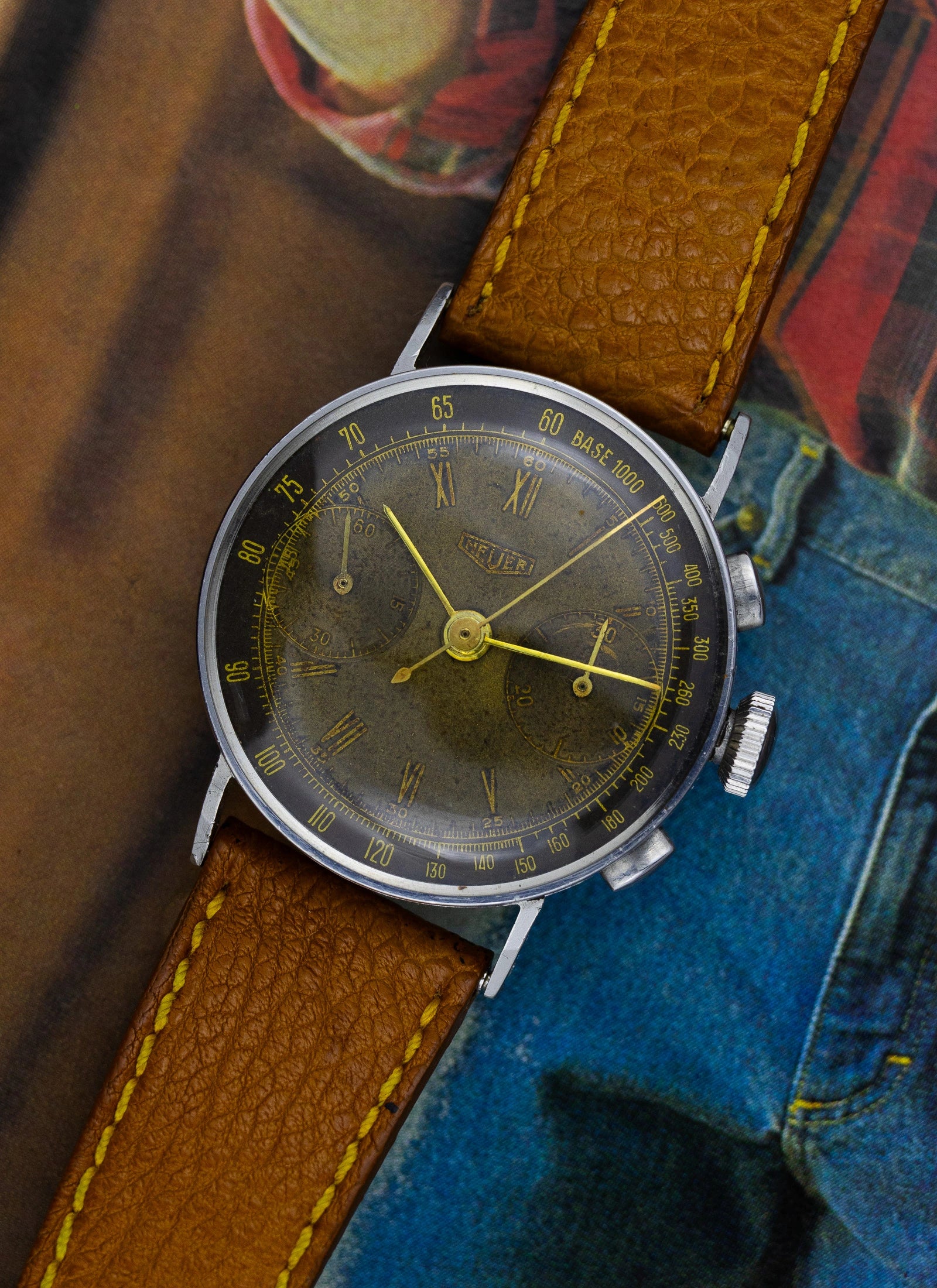 1942 Heuer 2402 Two Register Chronograph Tropical Dial Landeron 13