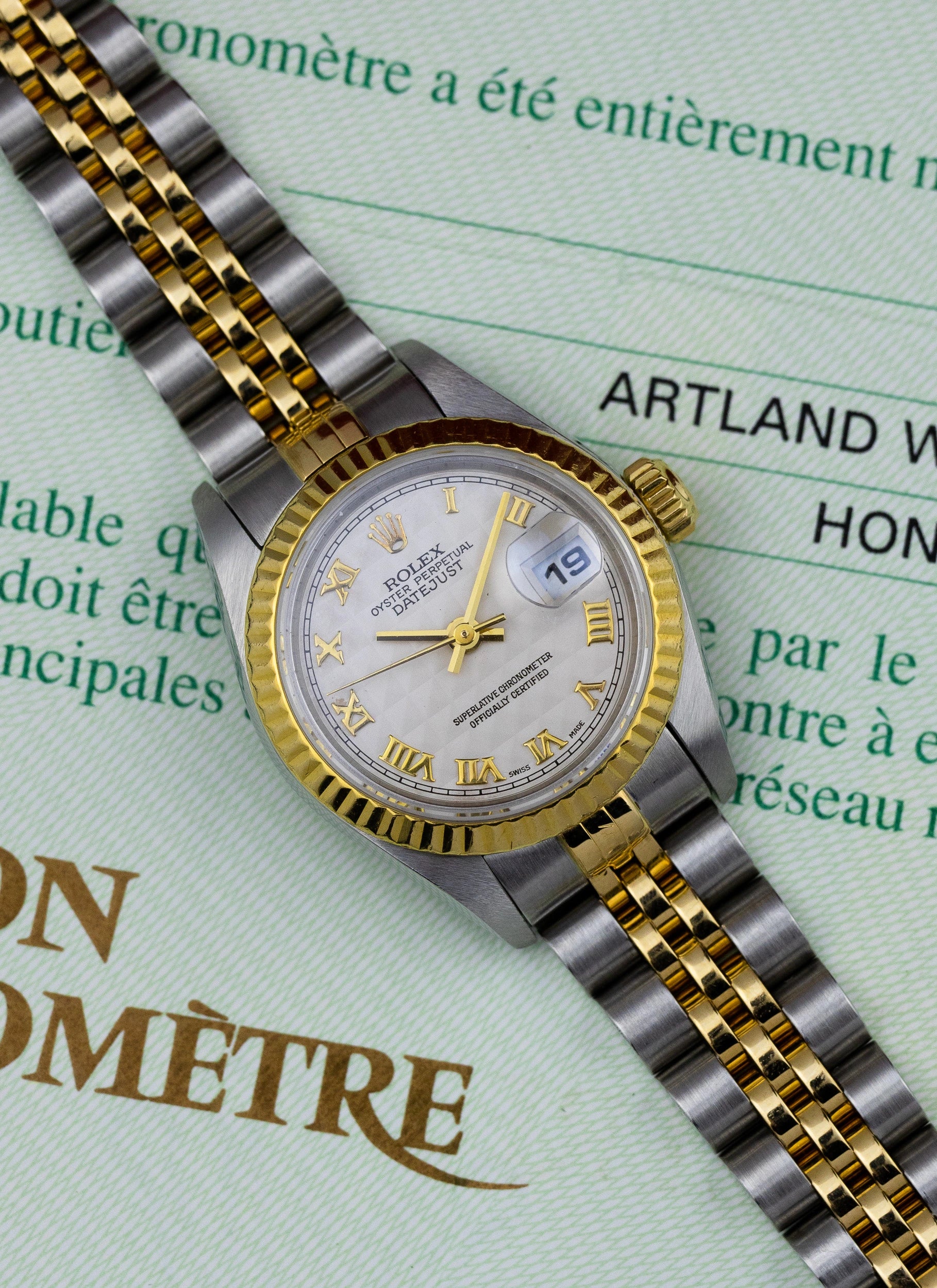 1999 Lady Rolex Datejust White Pyramid Dial 79173 Full Set