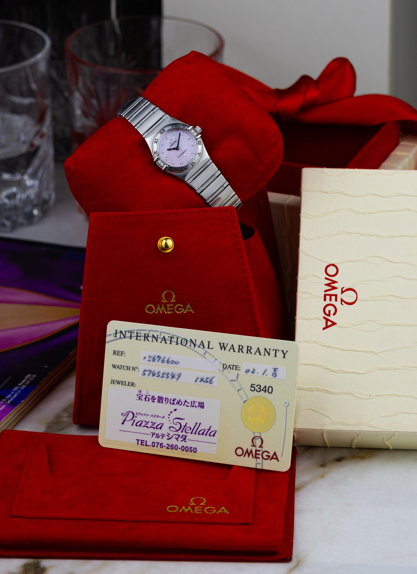 1998 Lady Omega Constellation Diamonds Pink MOP 1567.66.00 cal. 1456 Full Set