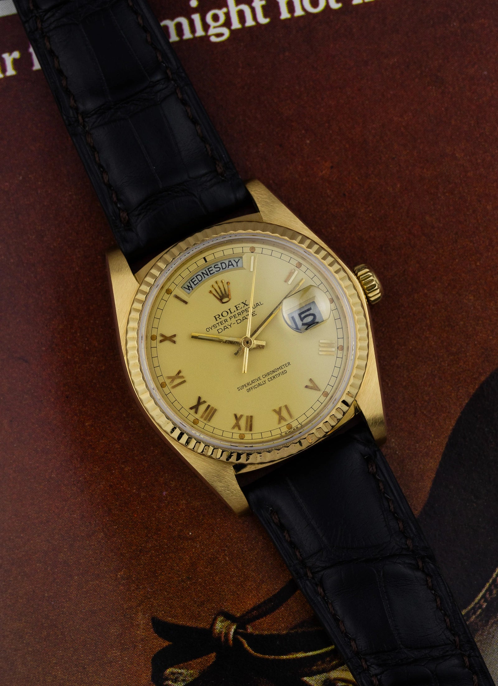 1983 18K Rolex Day-Date Lemoncello Roman Dial 18038 Box