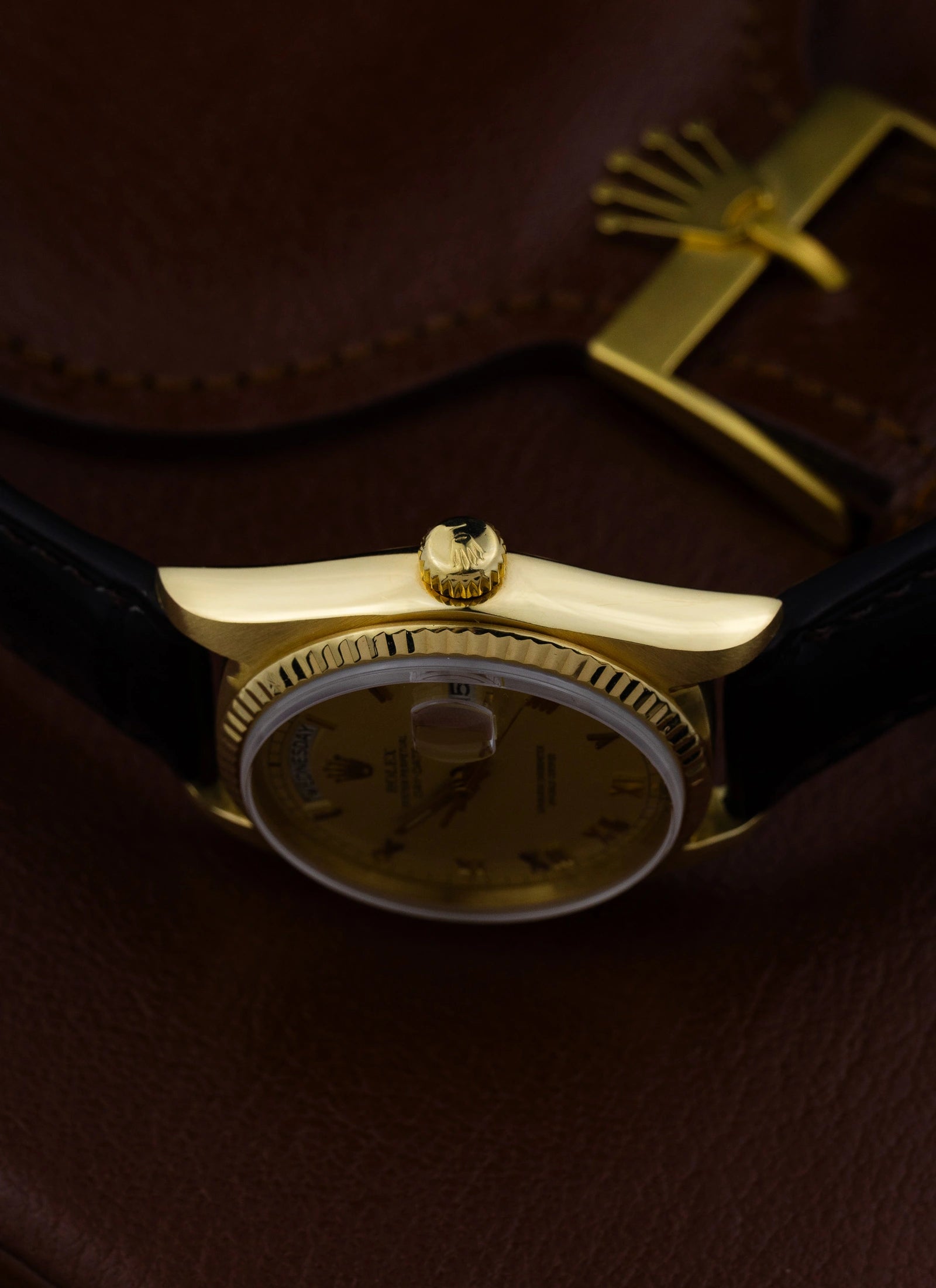 1983 18K Rolex Day-Date Lemoncello Roman Dial 18038 Box