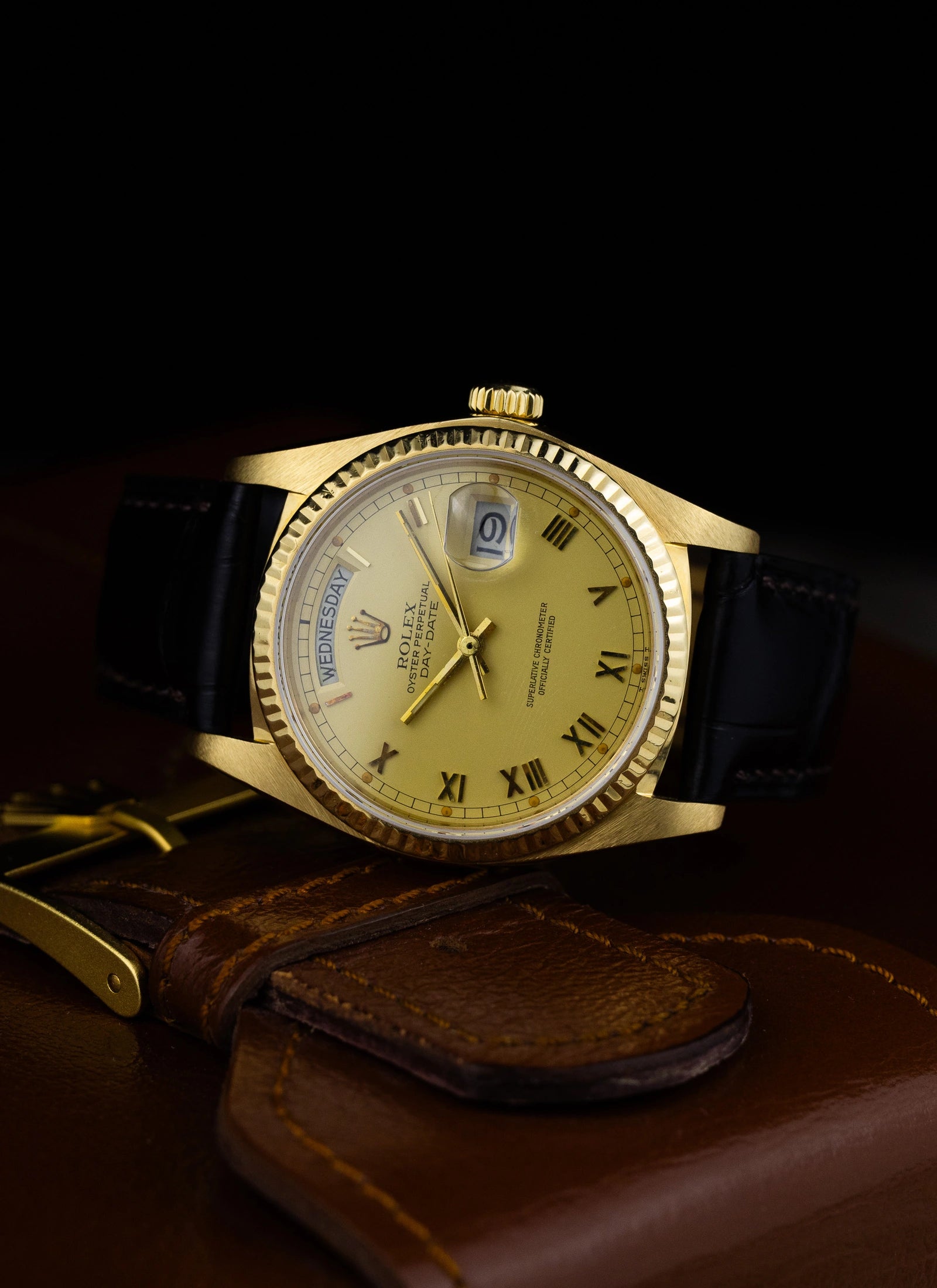 1983 18K Rolex Day-Date Lemoncello Roman Dial 18038 Box