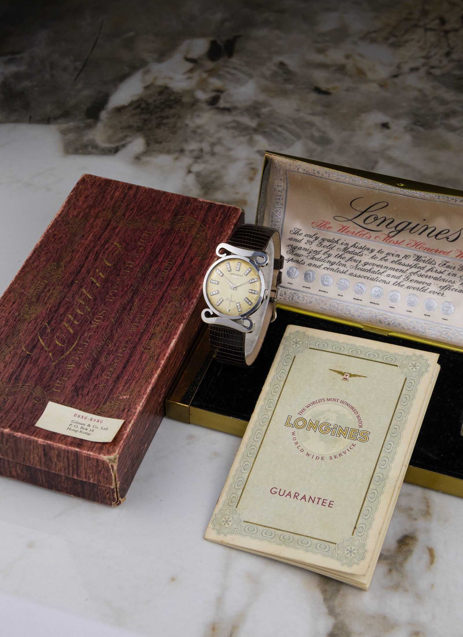 1953 14K Longines Diamond Dial Full Set 22L