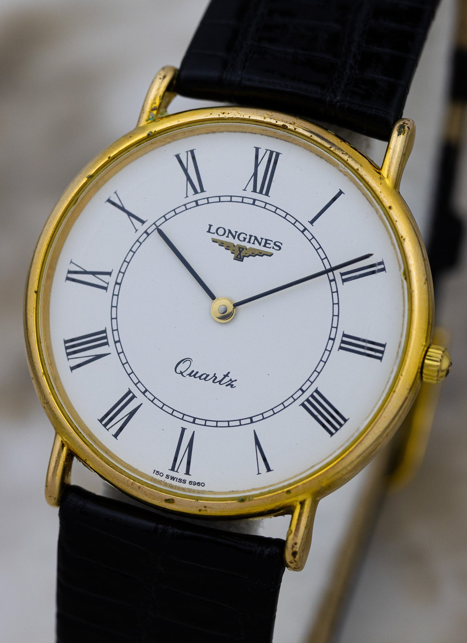 1980s Longines Quartz White Roman Dial 150 7117