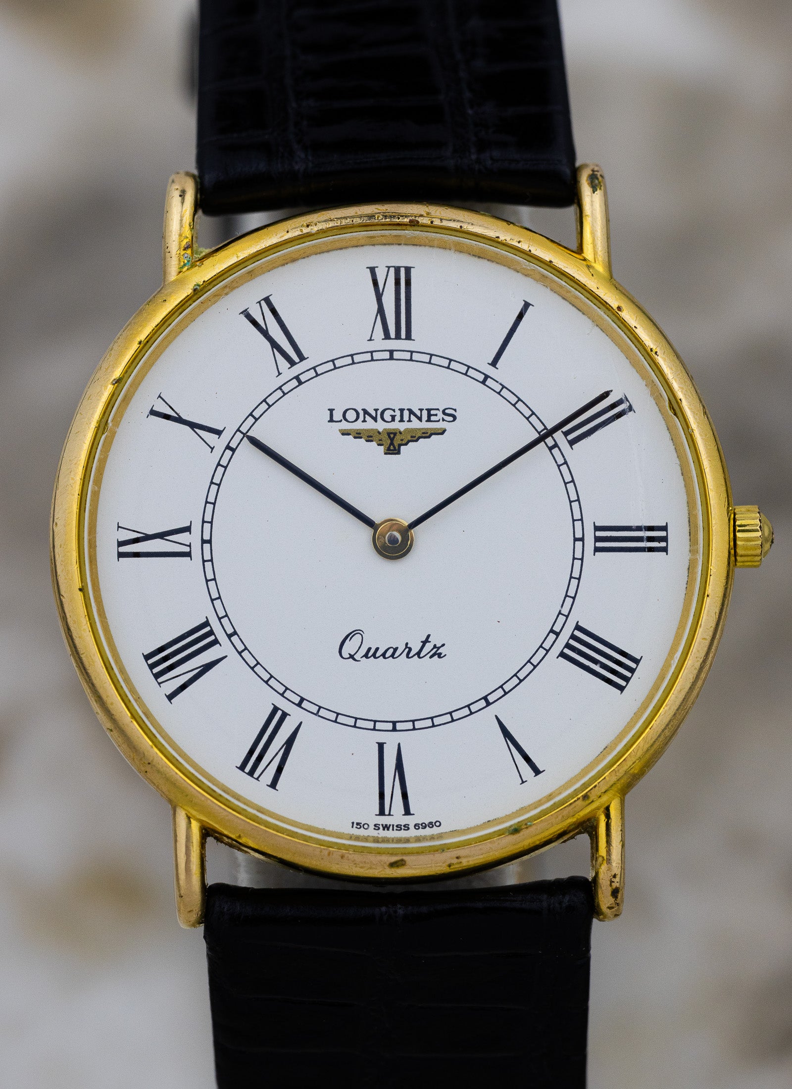 1980s Longines Quartz White Roman Dial 150 7117