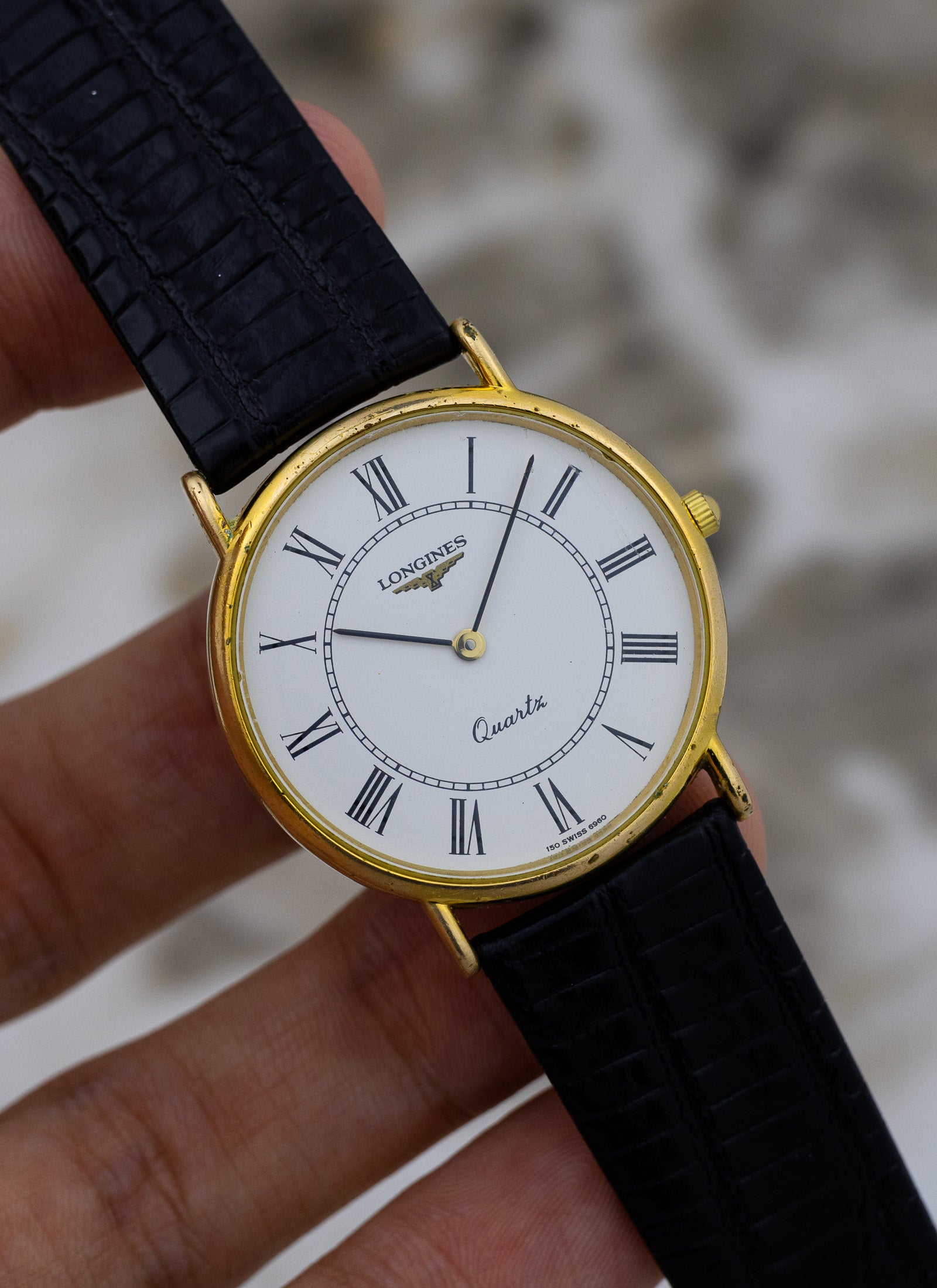 1980s Longines Quartz White Roman Dial 150 7117
