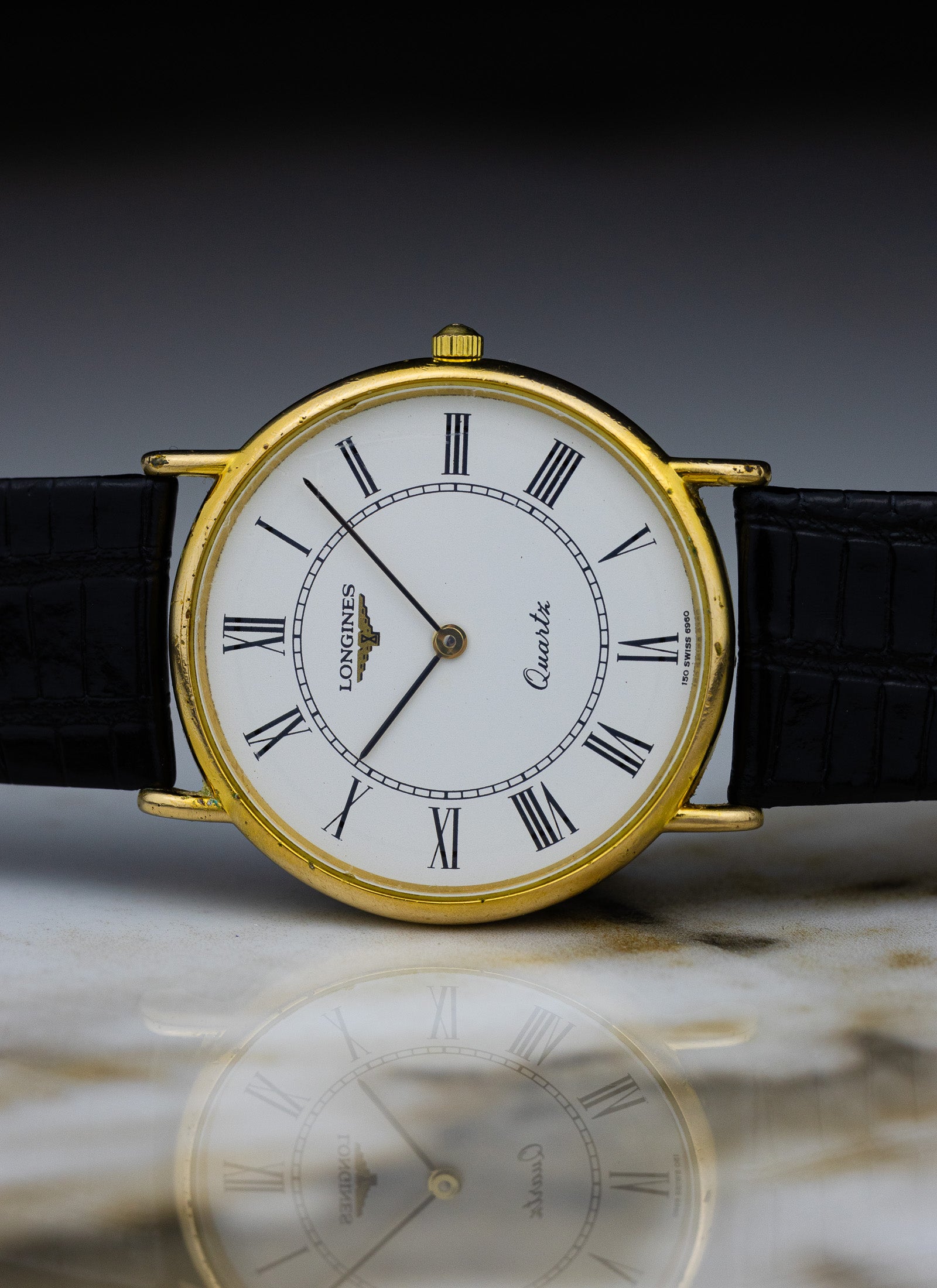 1980s Longines Quartz White Roman Dial 150 7117