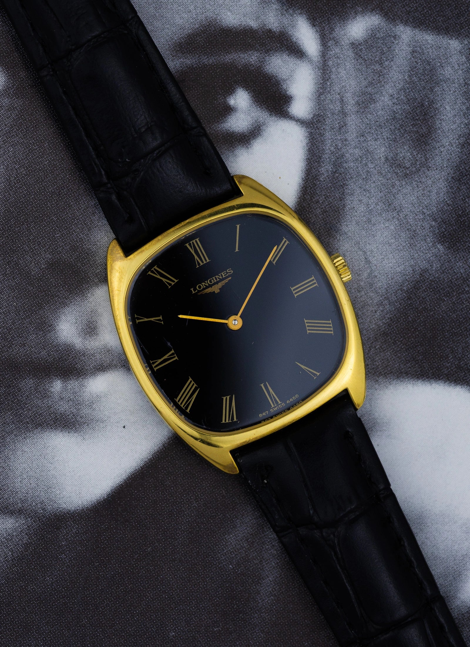 1970s Longines Square Black Roman Dial 4450 cal. L847.4 Serviced Box