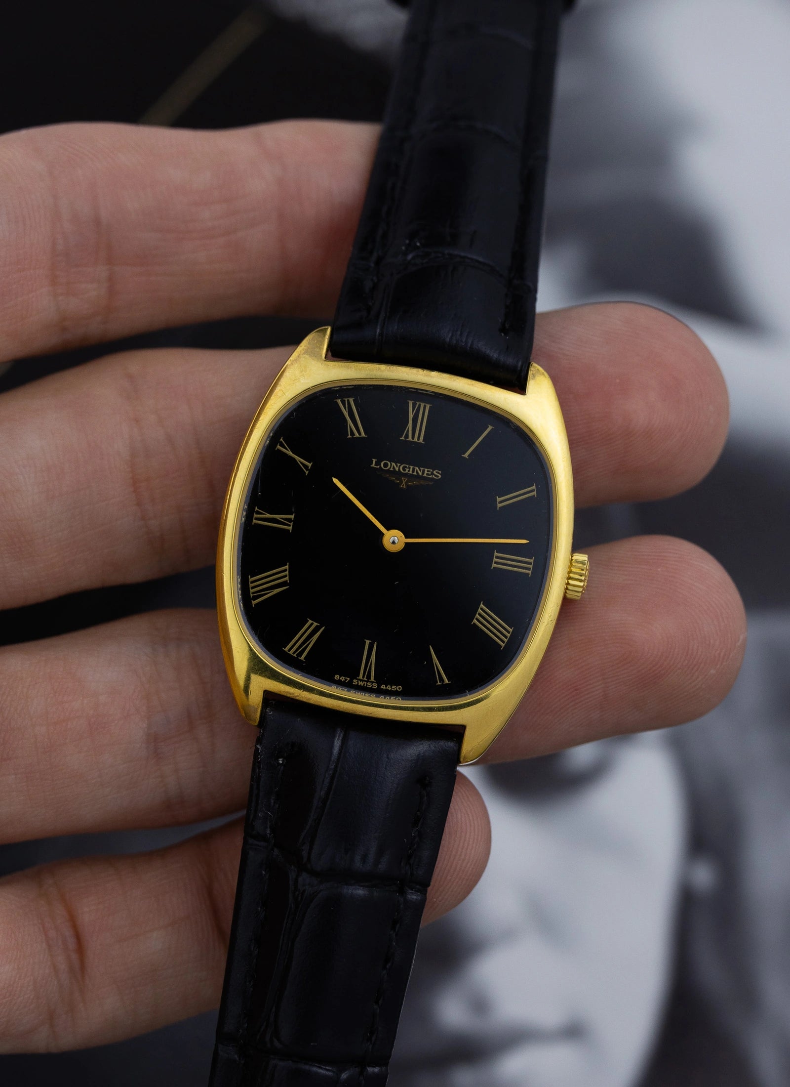 1970s Longines Square Black Roman Dial 4450 cal. L847.4 Serviced Box