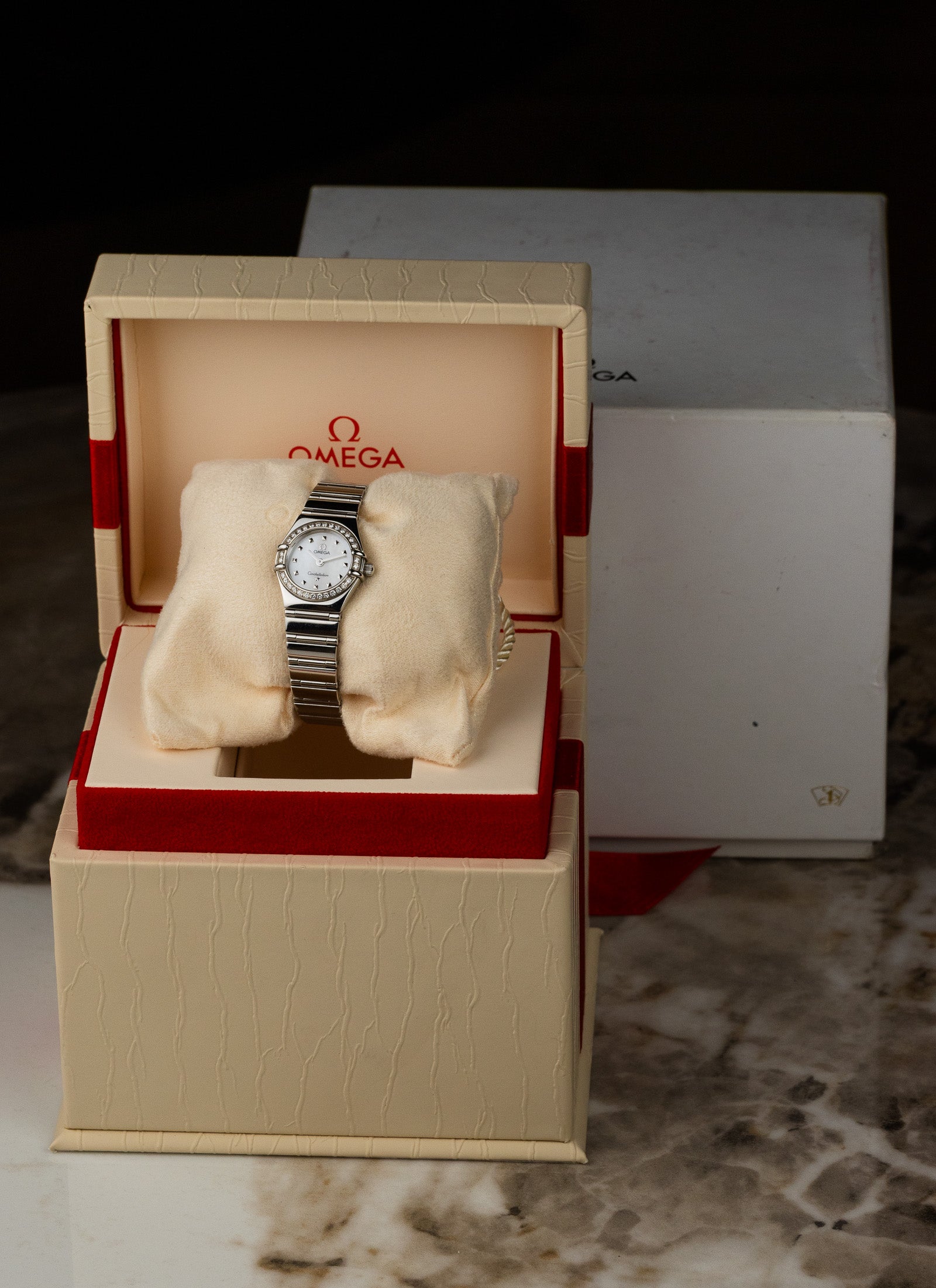 1998 Lady Omega Constellation My Choice Diamonds Bezel 1465.71.0 Box