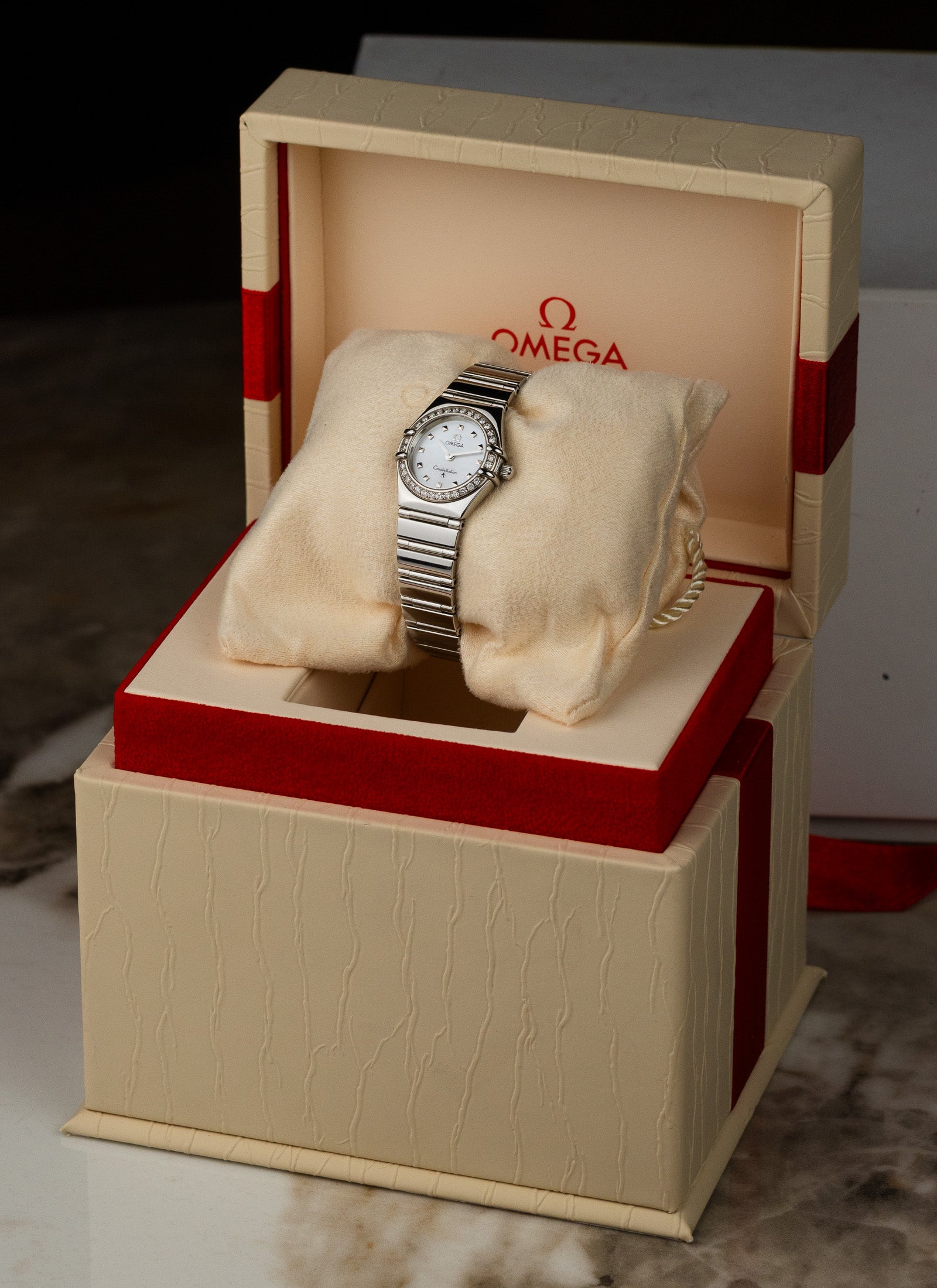 1998 Lady Omega Constellation My Choice Diamonds Bezel 1465.71.0 Box