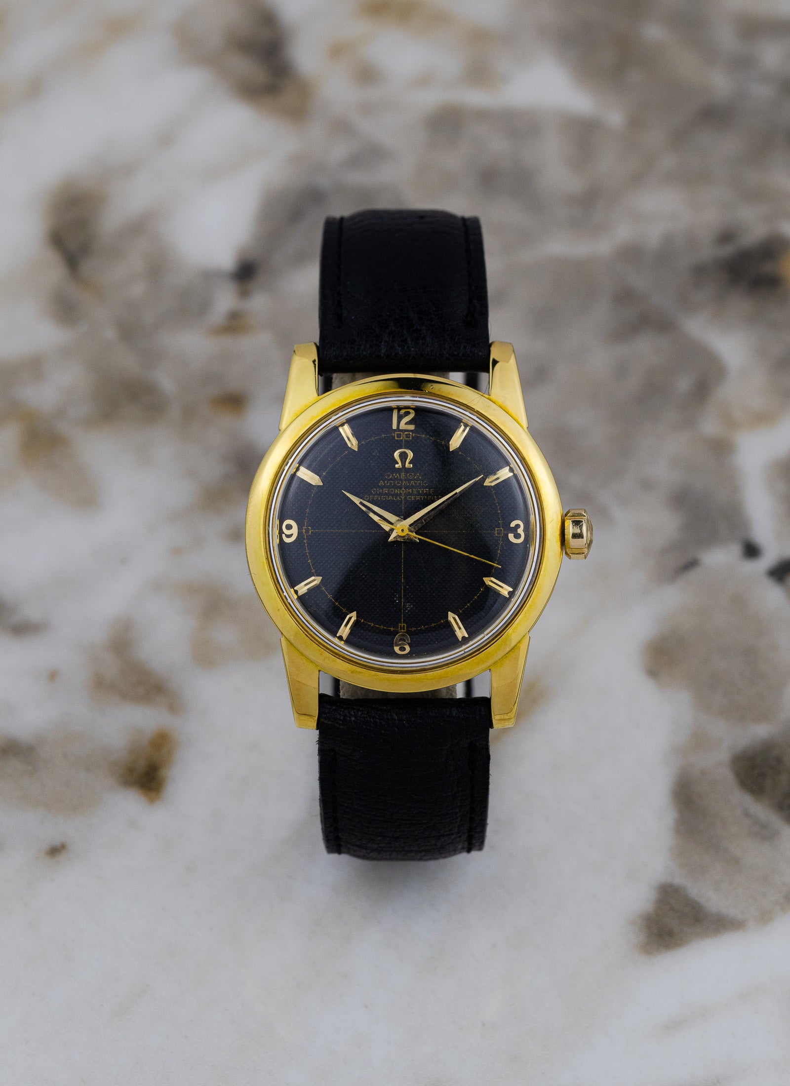 1954 18K Omega Seamaster Chronometre Black Honeycomb 2577-2520 Full Set