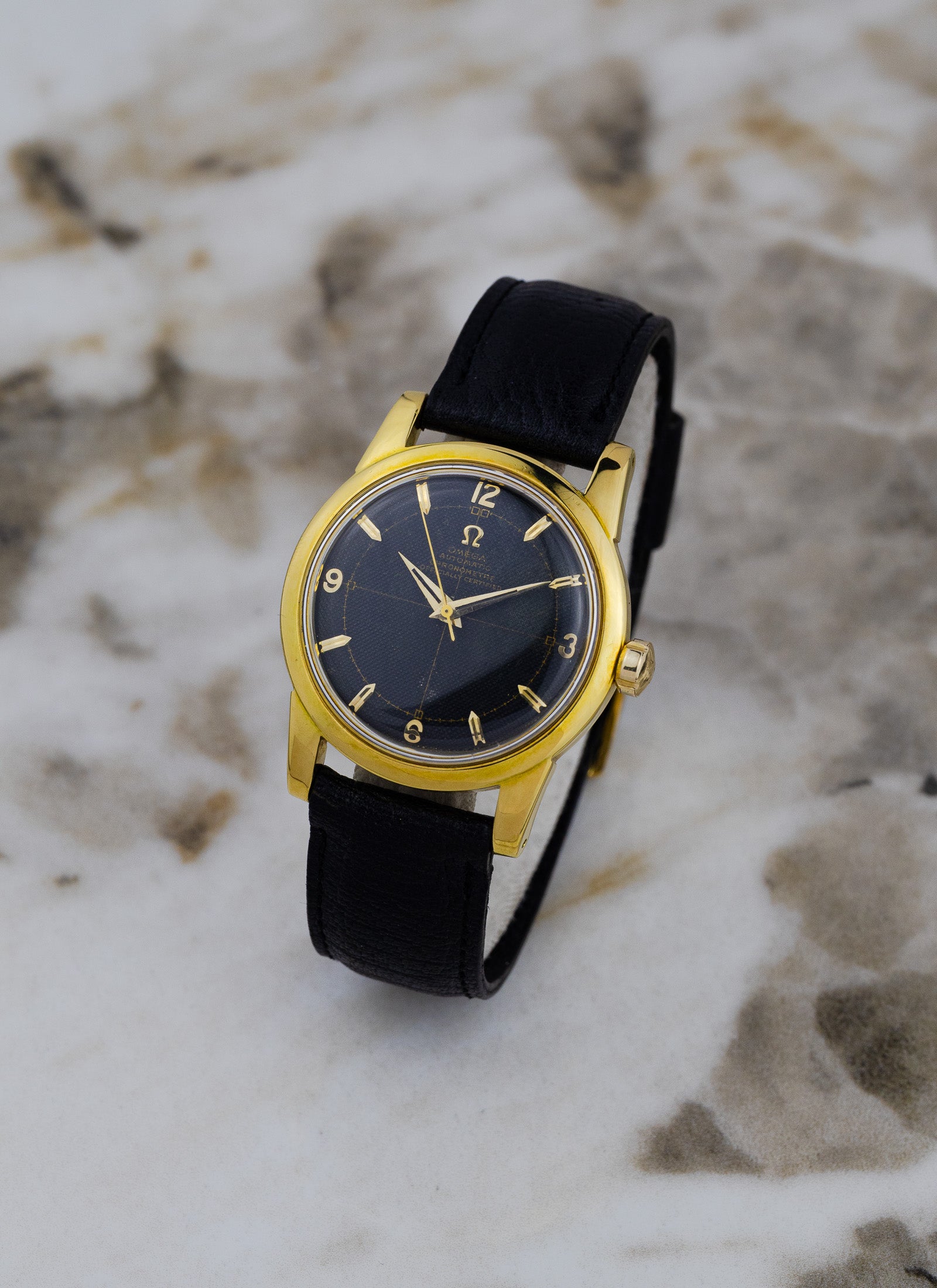 1954 18K Omega Seamaster Chronometre Black Honeycomb 2577-2520 Full Set