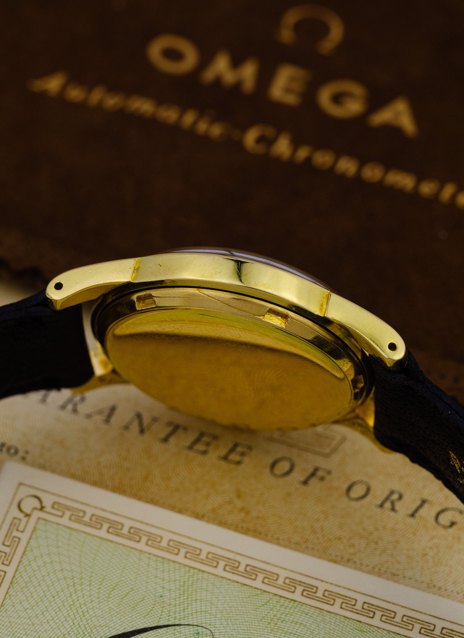 1954 18K Omega Seamaster Chronometre Black Honeycomb 2577-2520 Full Set