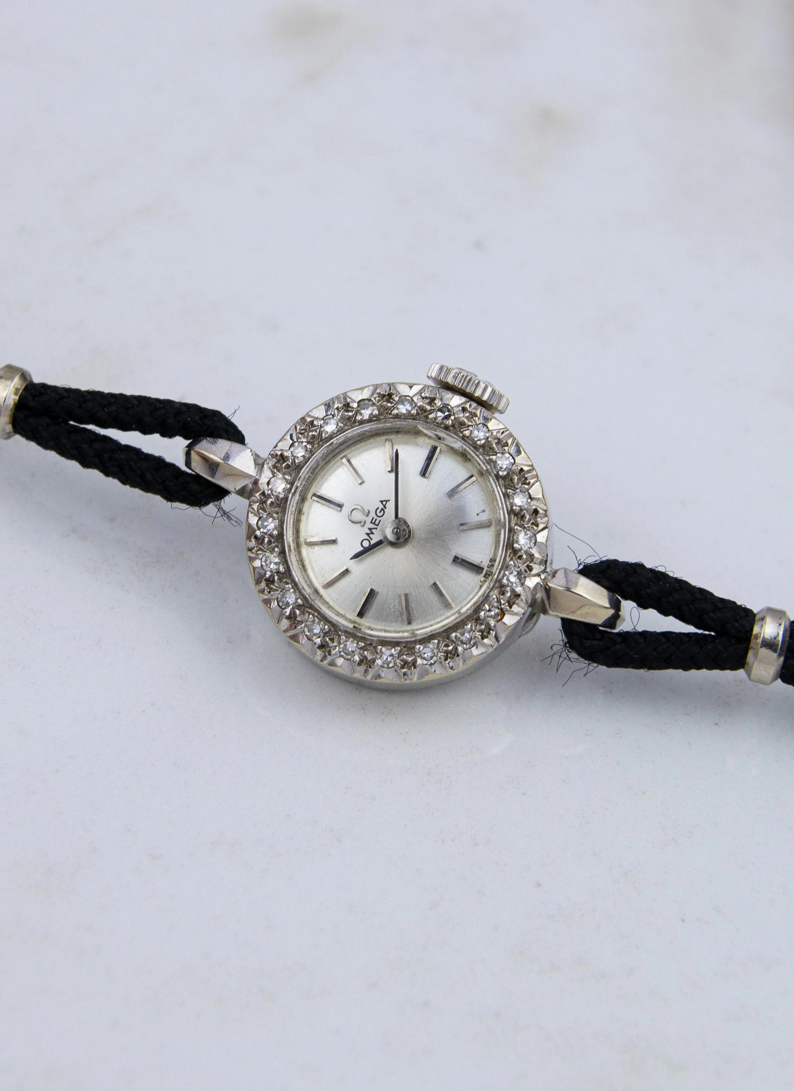 1965 14K WG Omega Cocktail Watch Diamond Bezel A7782 cal. 484