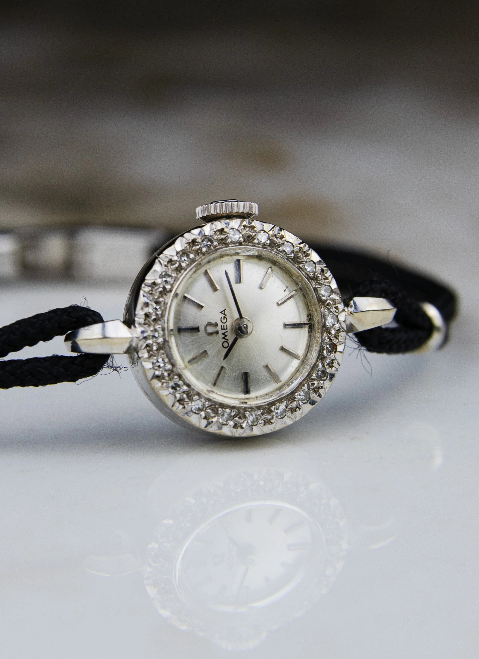1965 14K WG Omega Cocktail Watch Diamond Bezel A7782 cal. 484
