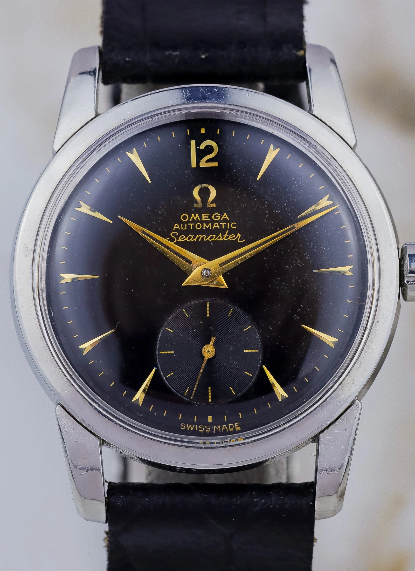 1955 Omega Seamaster Fat Lugs Black Gilt Dial 2848 cal. 491