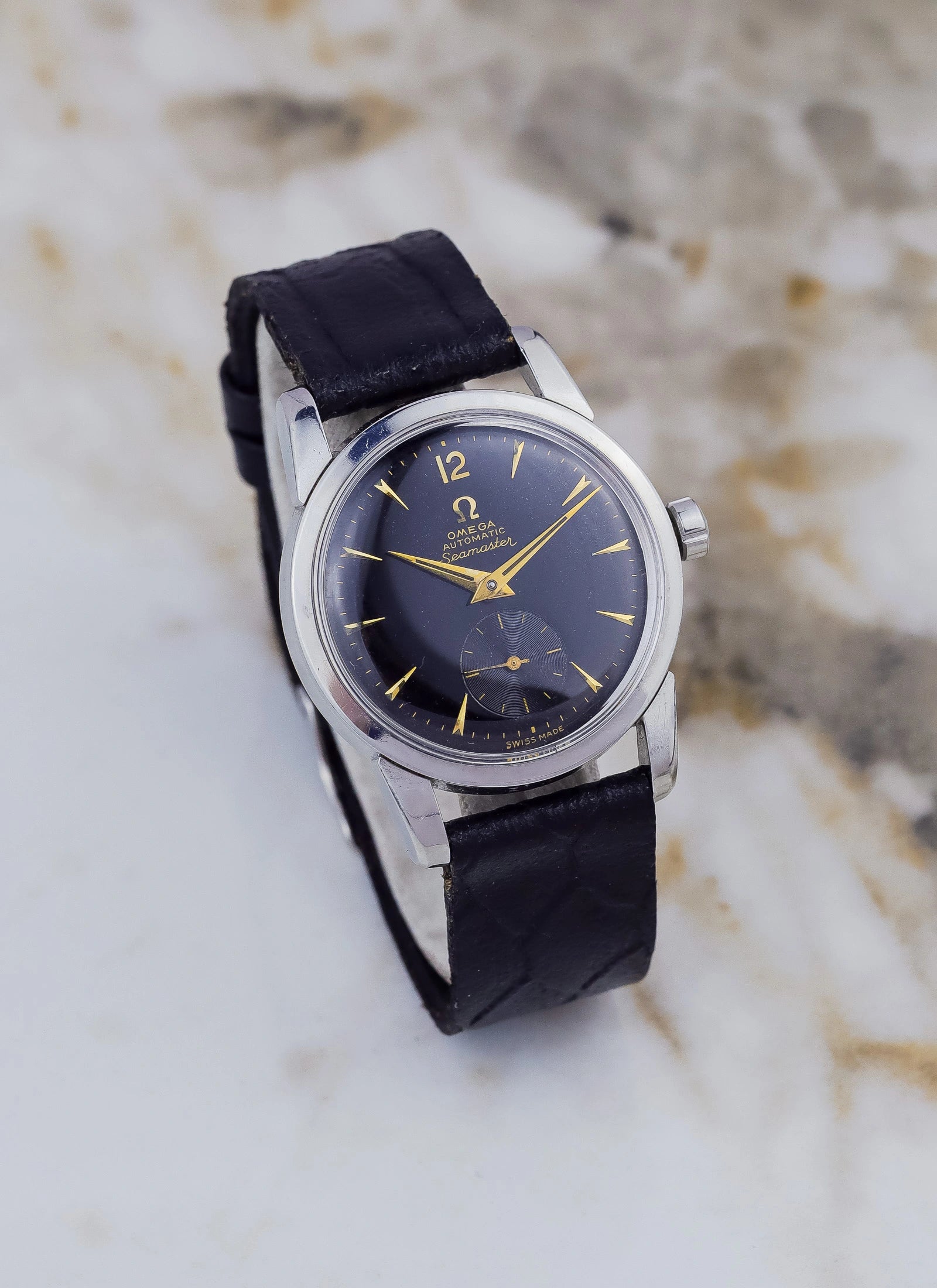1955 Omega Seamaster Fat Lugs Black Gilt Dial 2848 cal. 491