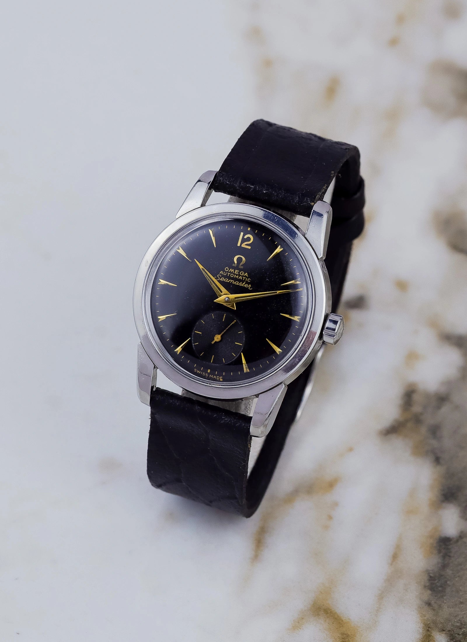 1955 Omega Seamaster Fat Lugs Black Gilt Dial 2848 cal. 491