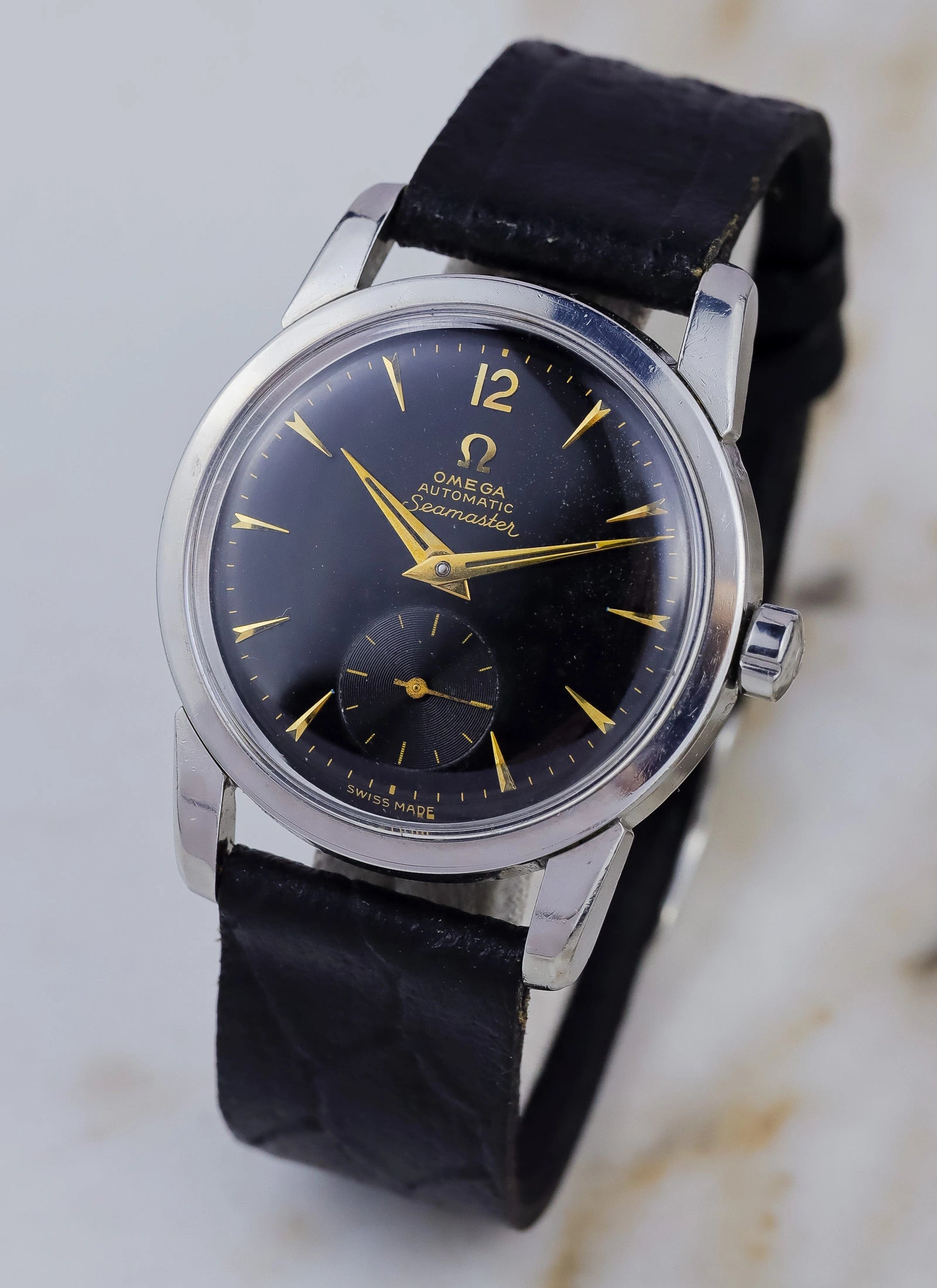 1955 Omega Seamaster Fat Lugs Black Gilt Dial 2848 cal. 491