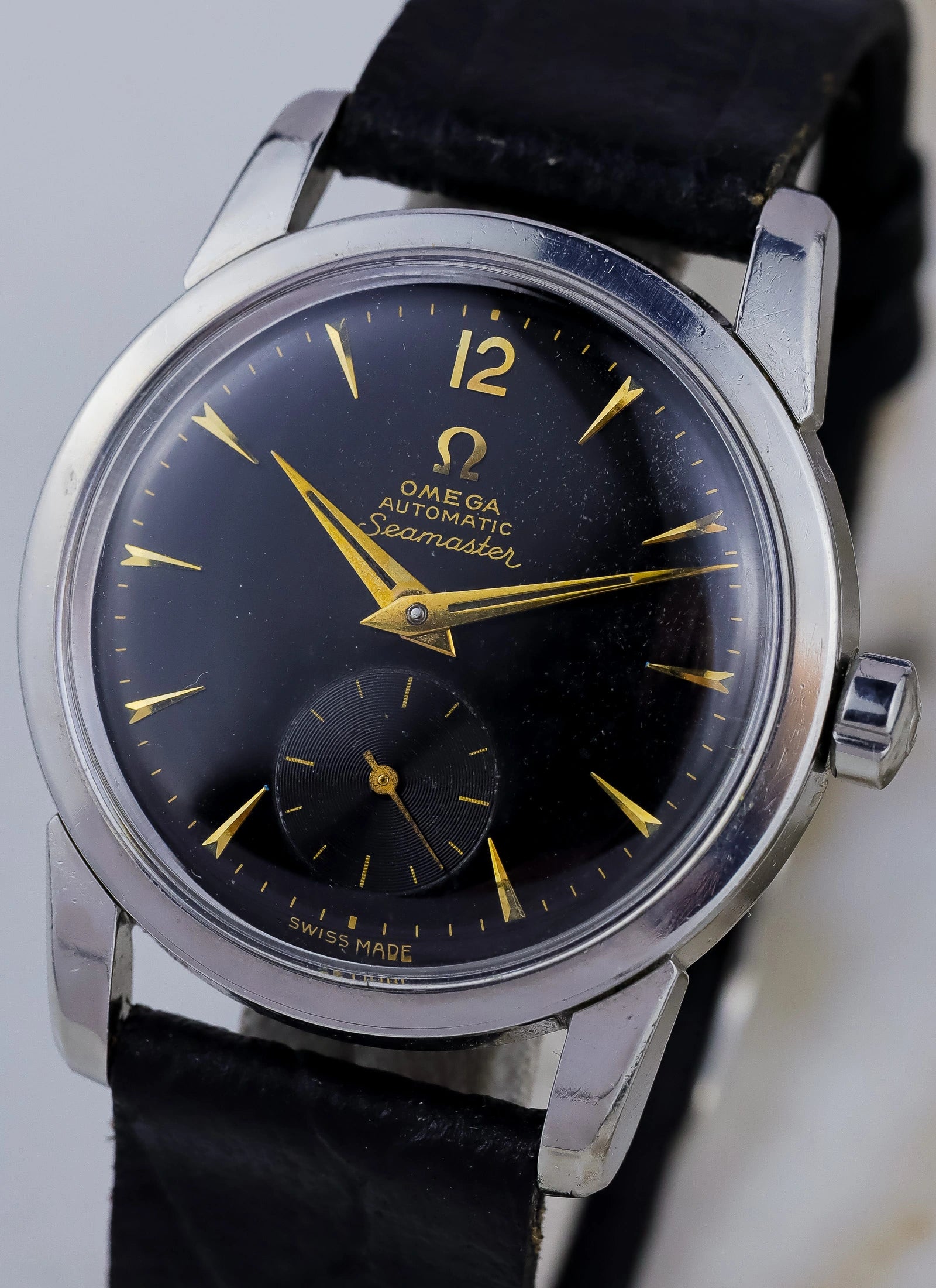 1955 Omega Seamaster Fat Lugs Black Gilt Dial 2848 cal. 491